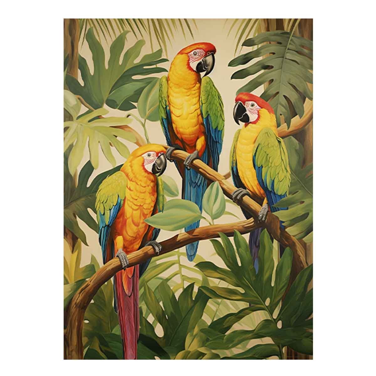 Three Parrots Wood Canvas Art Print-0