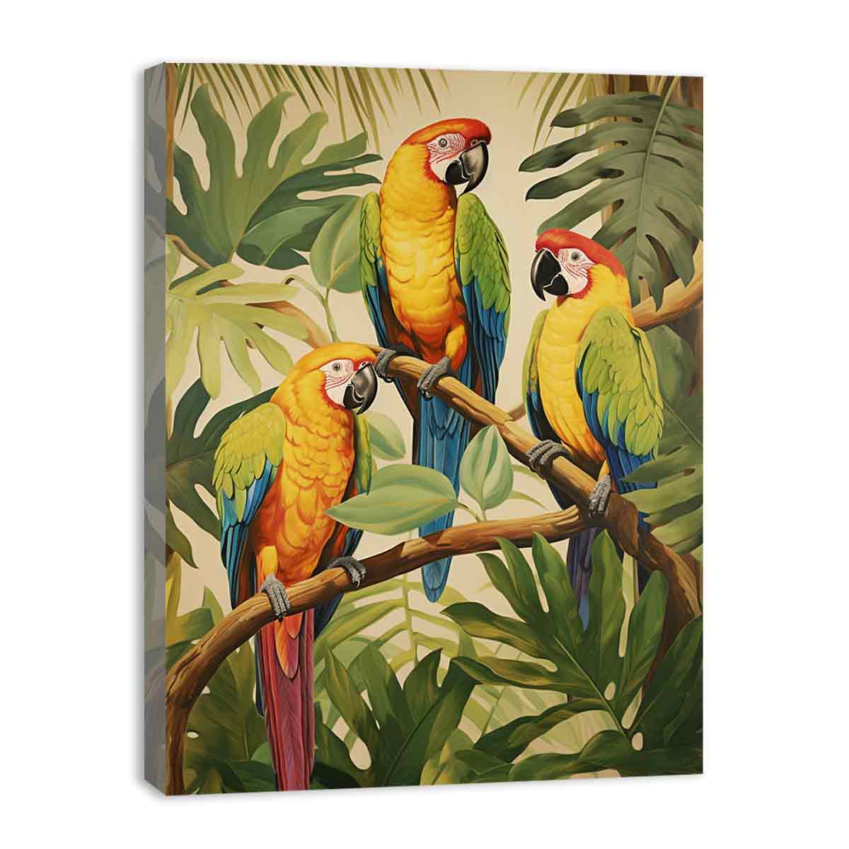 Three Parrots Wood Canvas Art Print-3