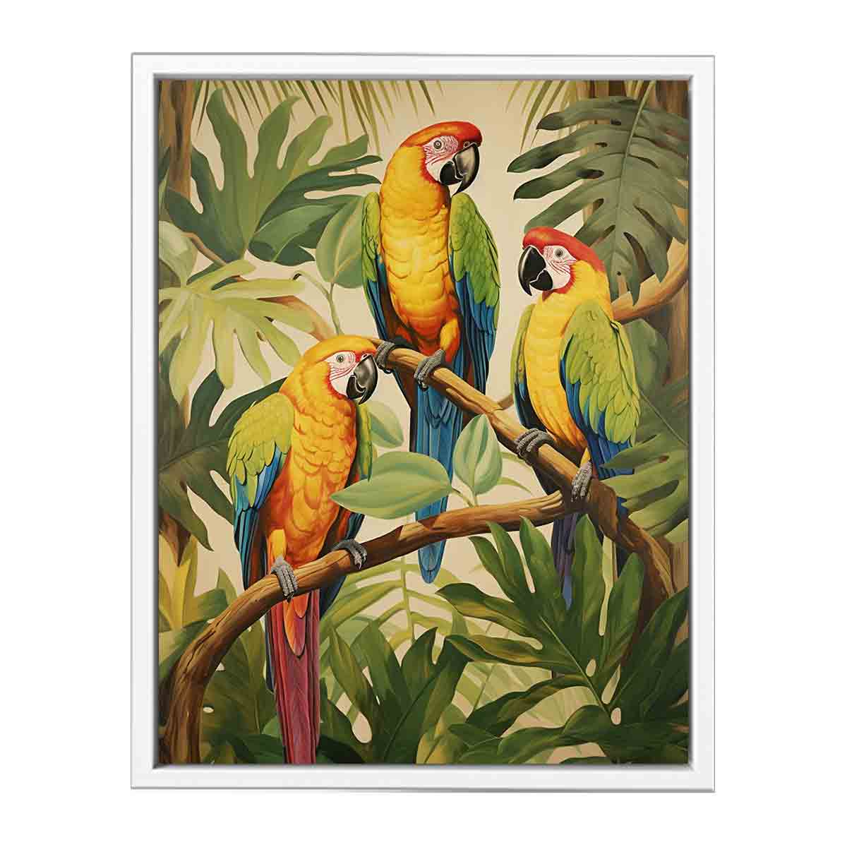 Three Parrots Wood Canvas Art Print-5