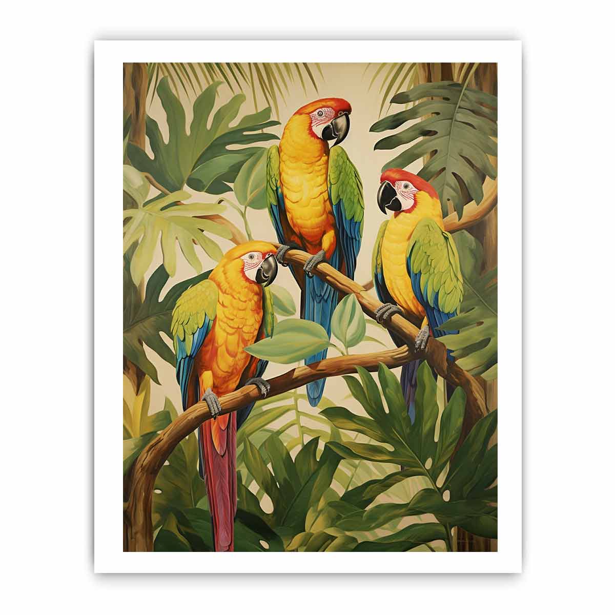 Three Parrots Wood Canvas Art Print-8