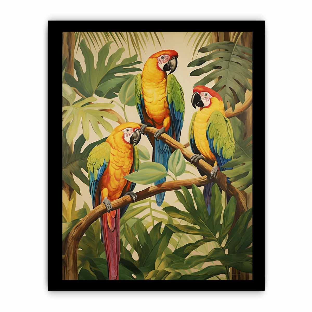 Three Parrots Wood Canvas Art Print-7