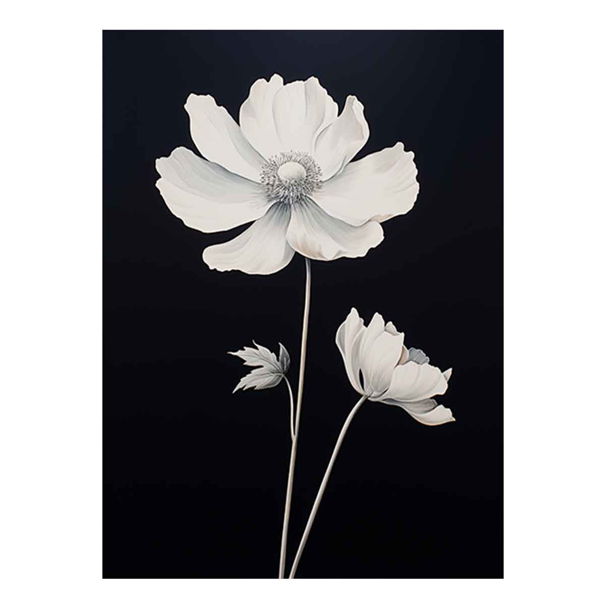 Black White Flower Canvas Art Print-0