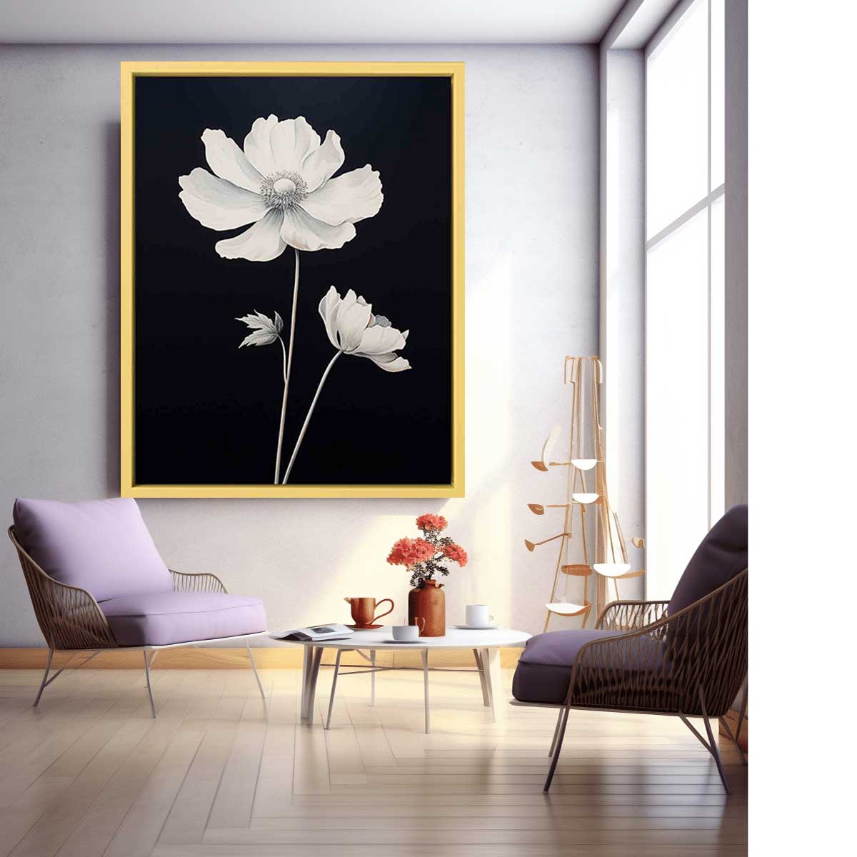 Black White Flower Canvas Art Print-1