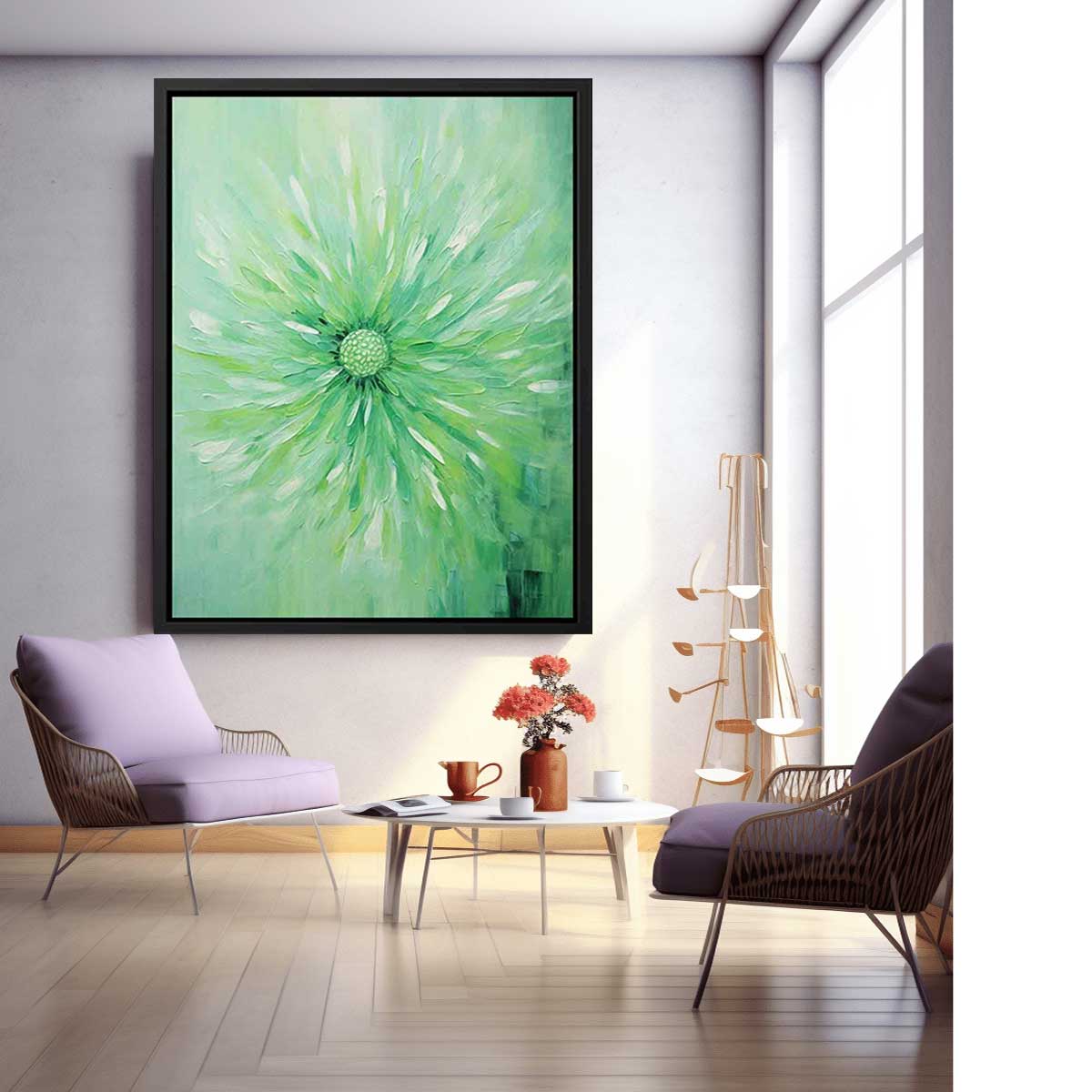 Green Flower Canvas Art Painting-1