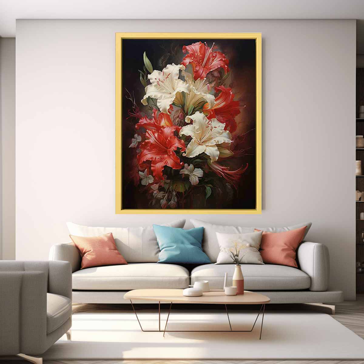 White Red Flower Canvas Art Print-2