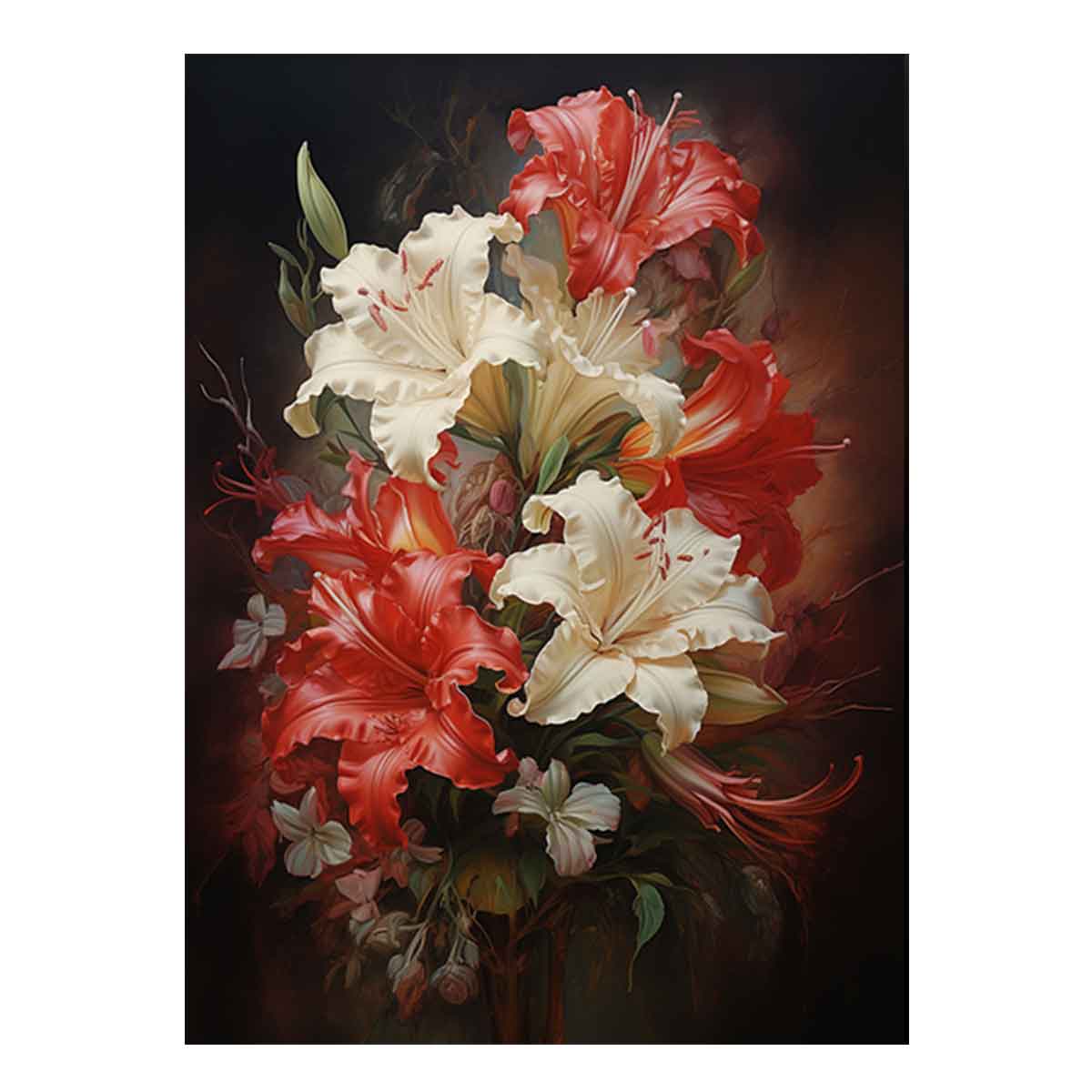 White Red Flower Canvas Art Print-0