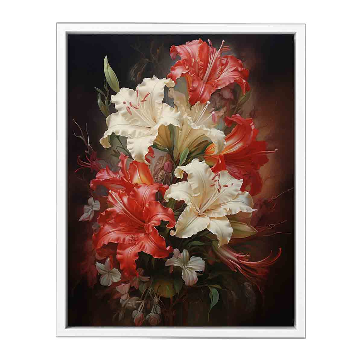 White Red Flower Canvas Art Print-5