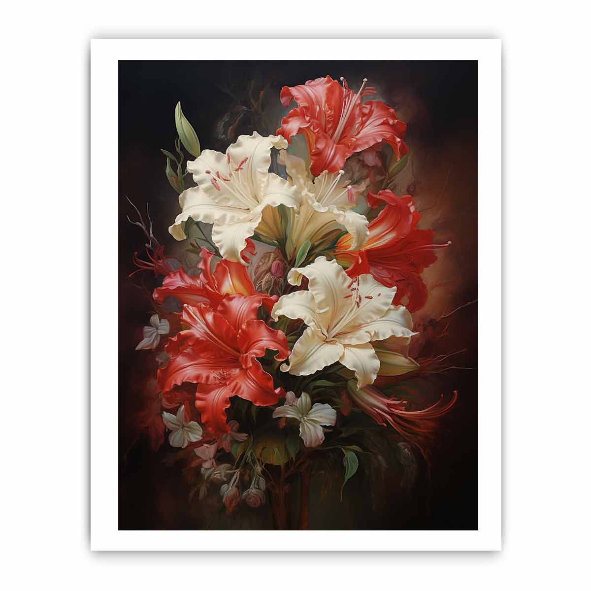 White Red Flower Canvas Art Print-8