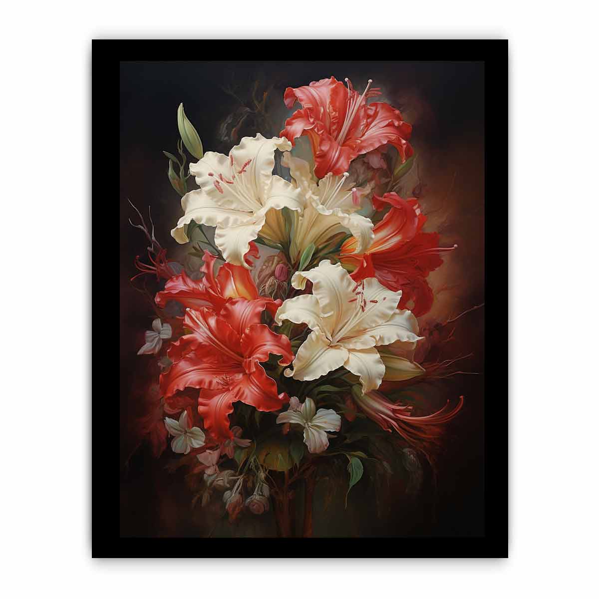 White Red Flower Canvas Art Print-7