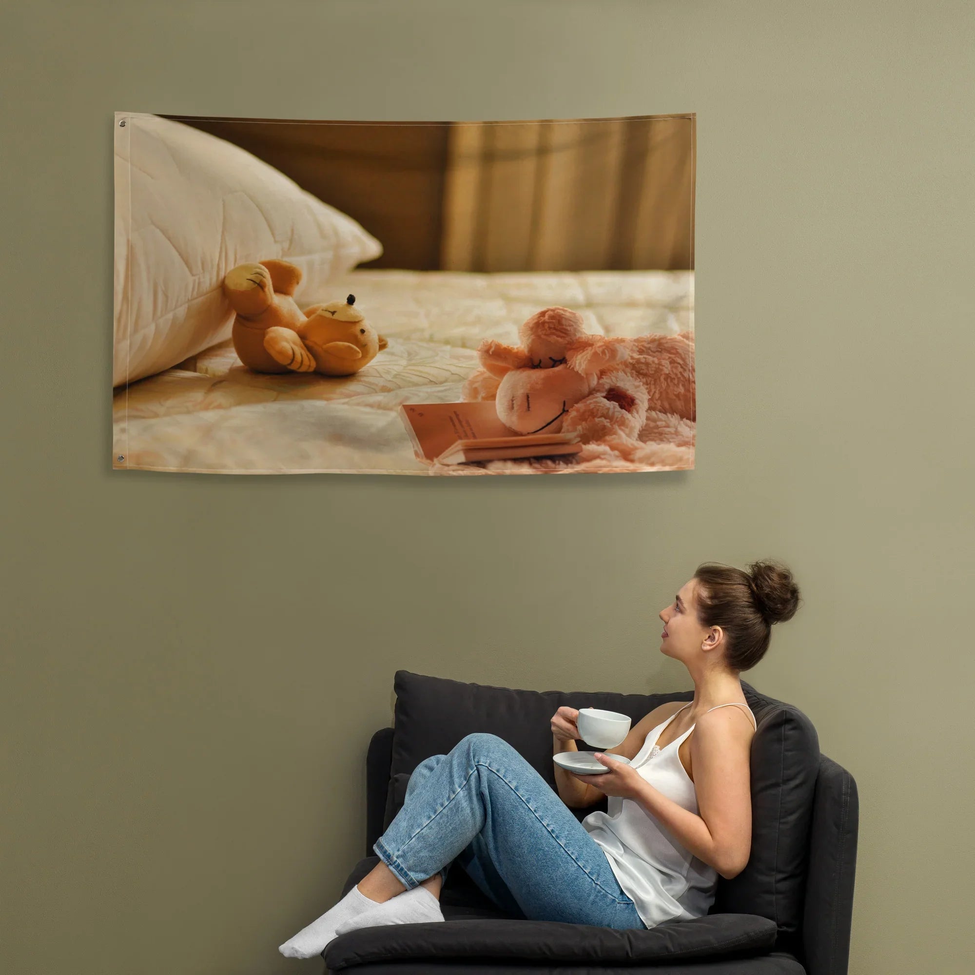 Teddy Bear Flag Tapestry wall hanging-0