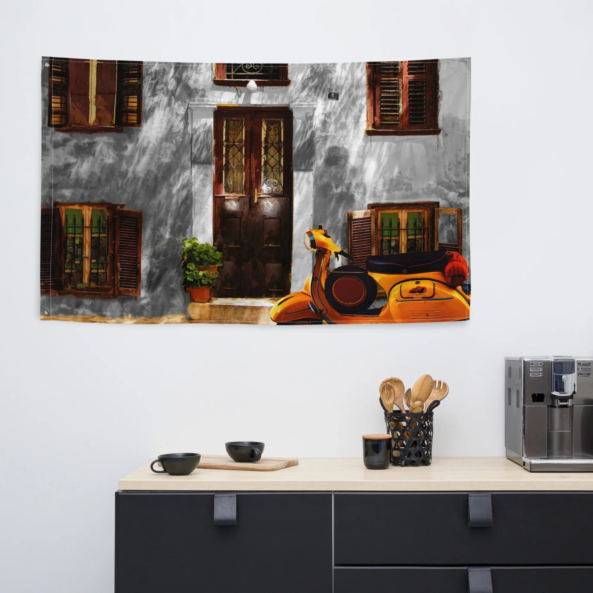 Vespa at Door Flag Tapestry wall hanging-0