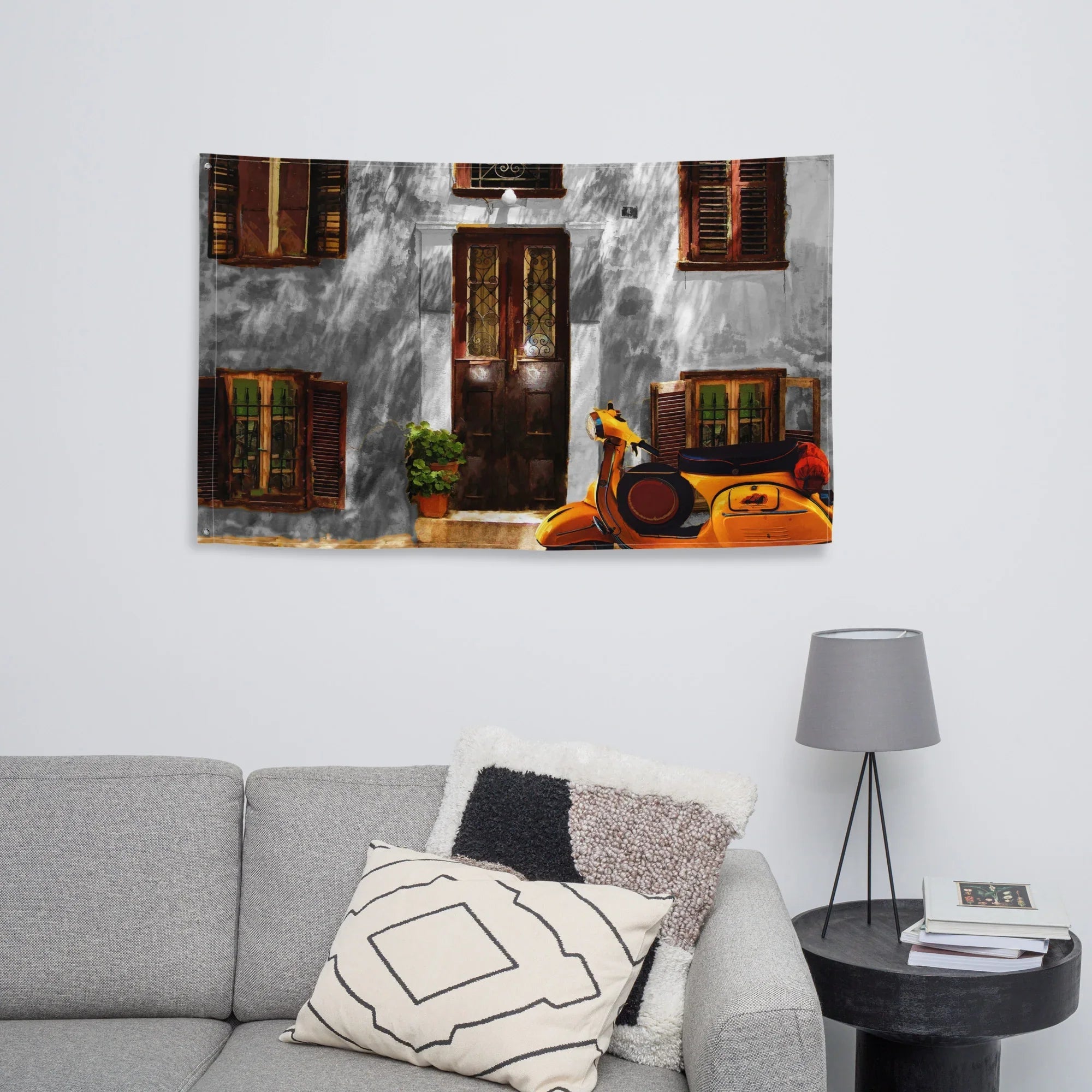 Vespa at Door Flag Tapestry wall hanging-1