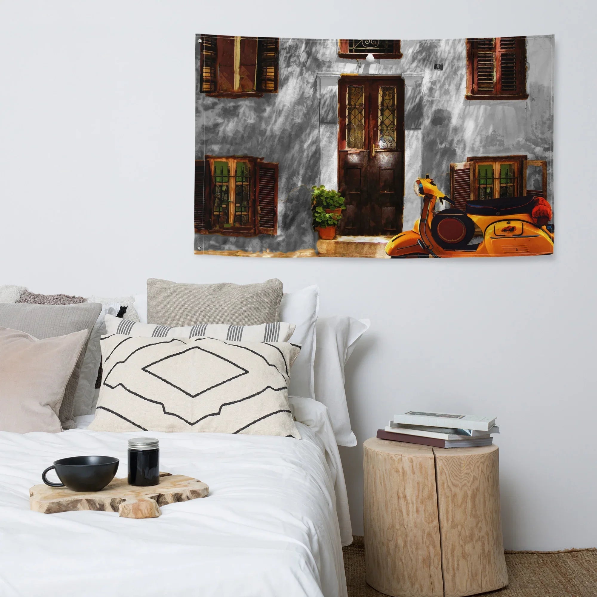 Vespa at Door Flag Tapestry wall hanging-2