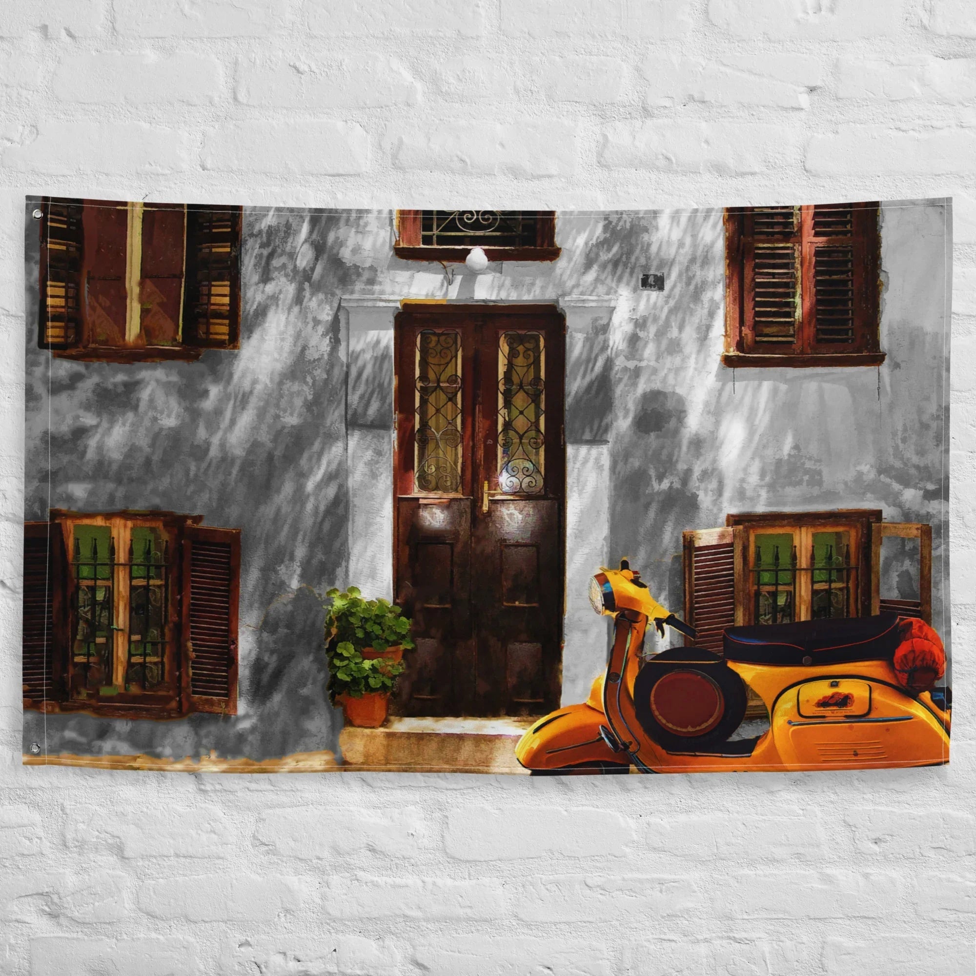 Vespa at Door Flag Tapestry wall hanging-3
