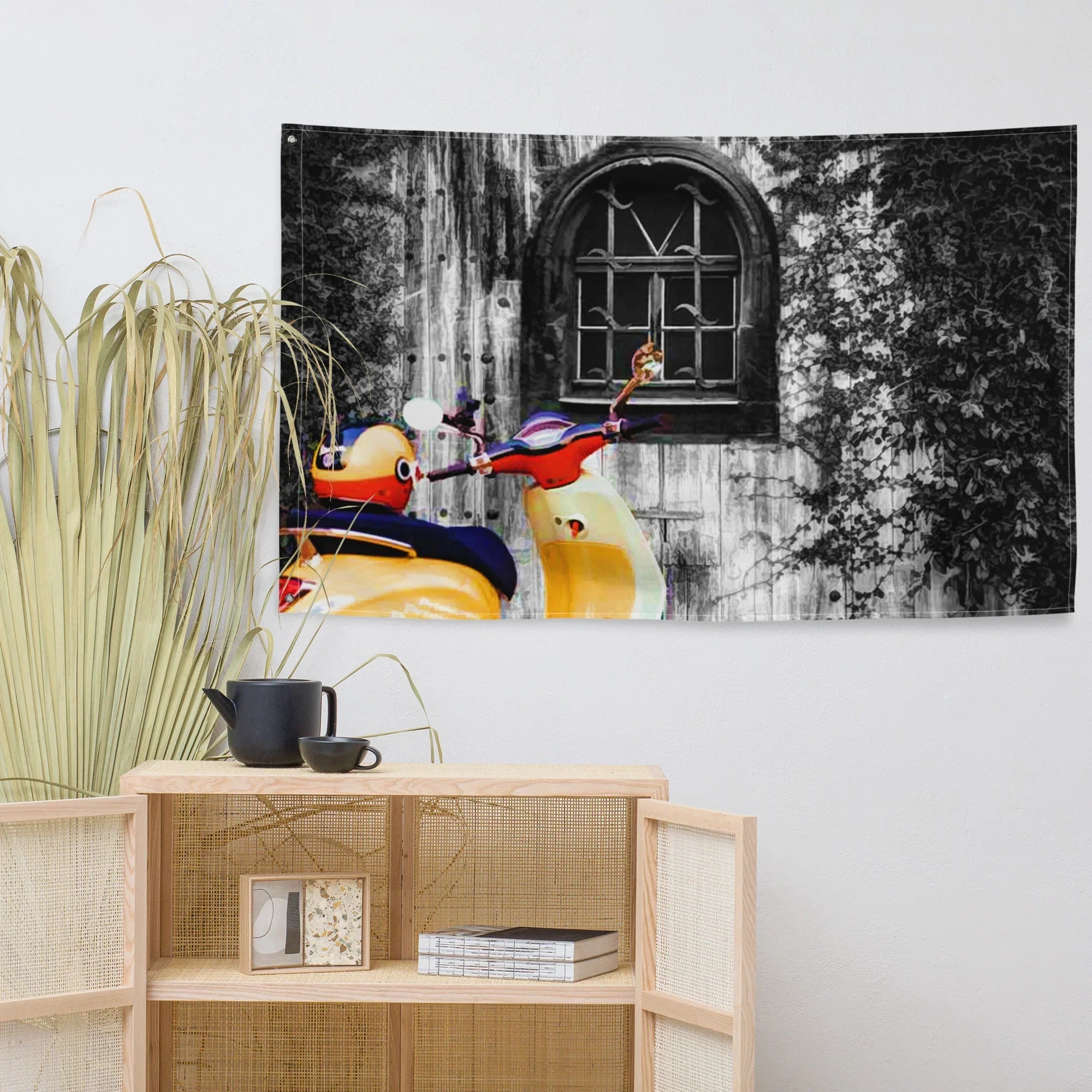 Vespa at Door Flag Tapestry wall hanging-0