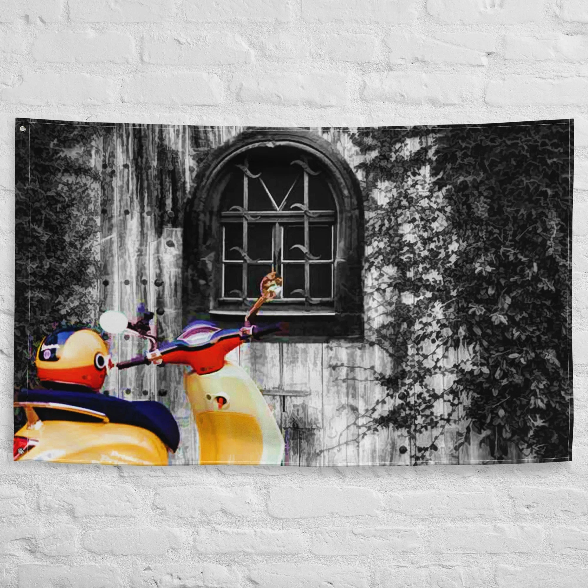 Vespa at Door Flag Tapestry wall hanging-1