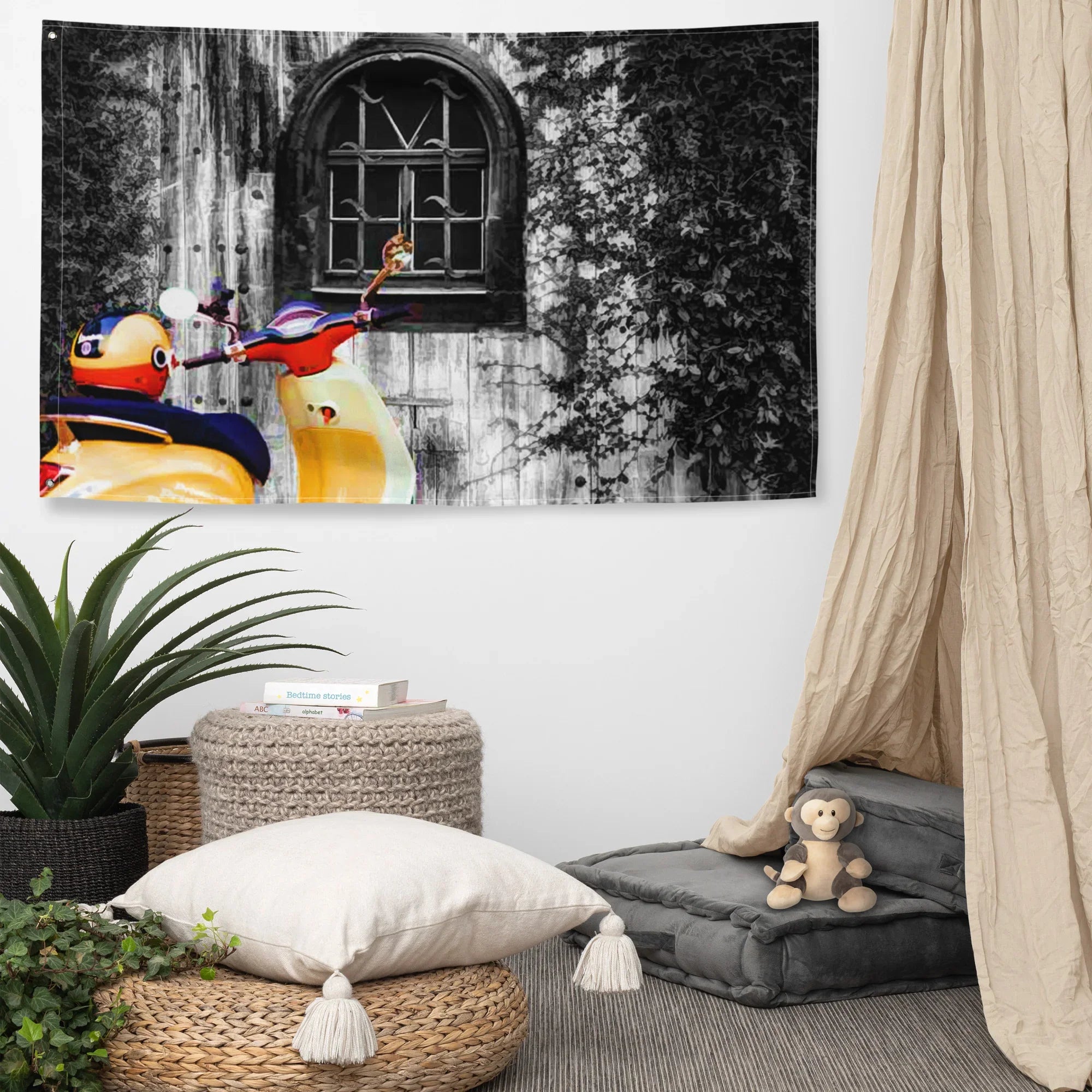 Vespa at Door Flag Tapestry wall hanging-3