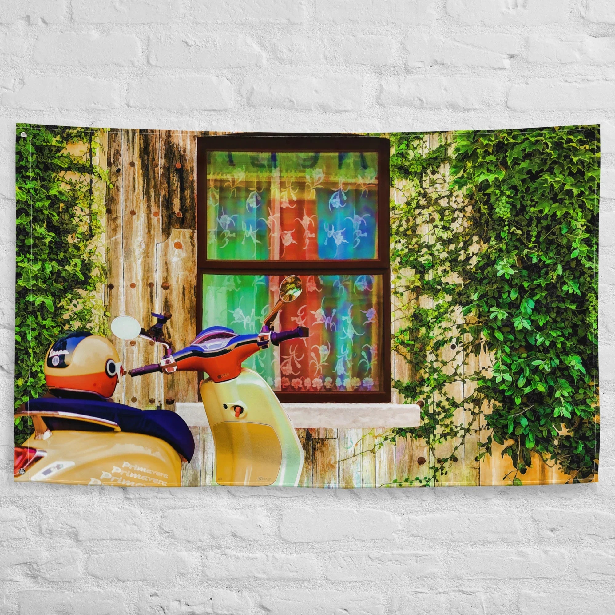 Vespa at Door Flag Tapestry wall hanging-1