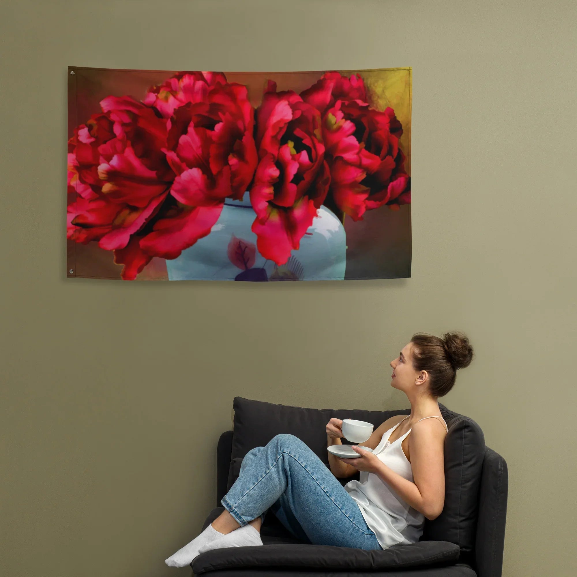 Red Flowers Painting Wall Hanging-2