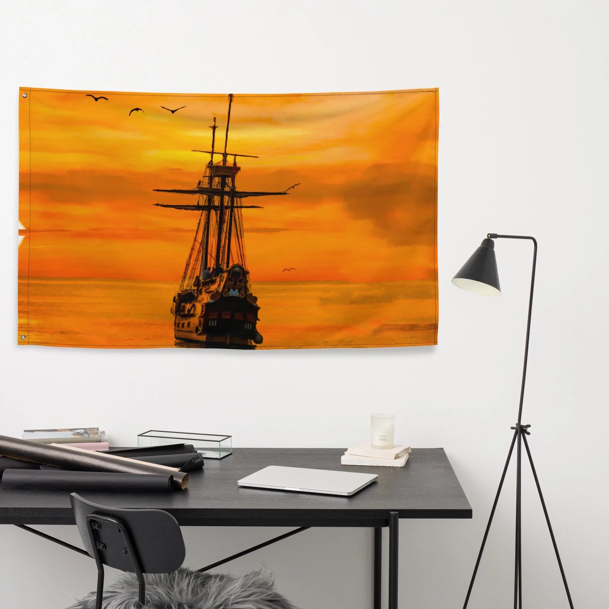 Ship Sunrise Flag Tapestry wall hanging-1
