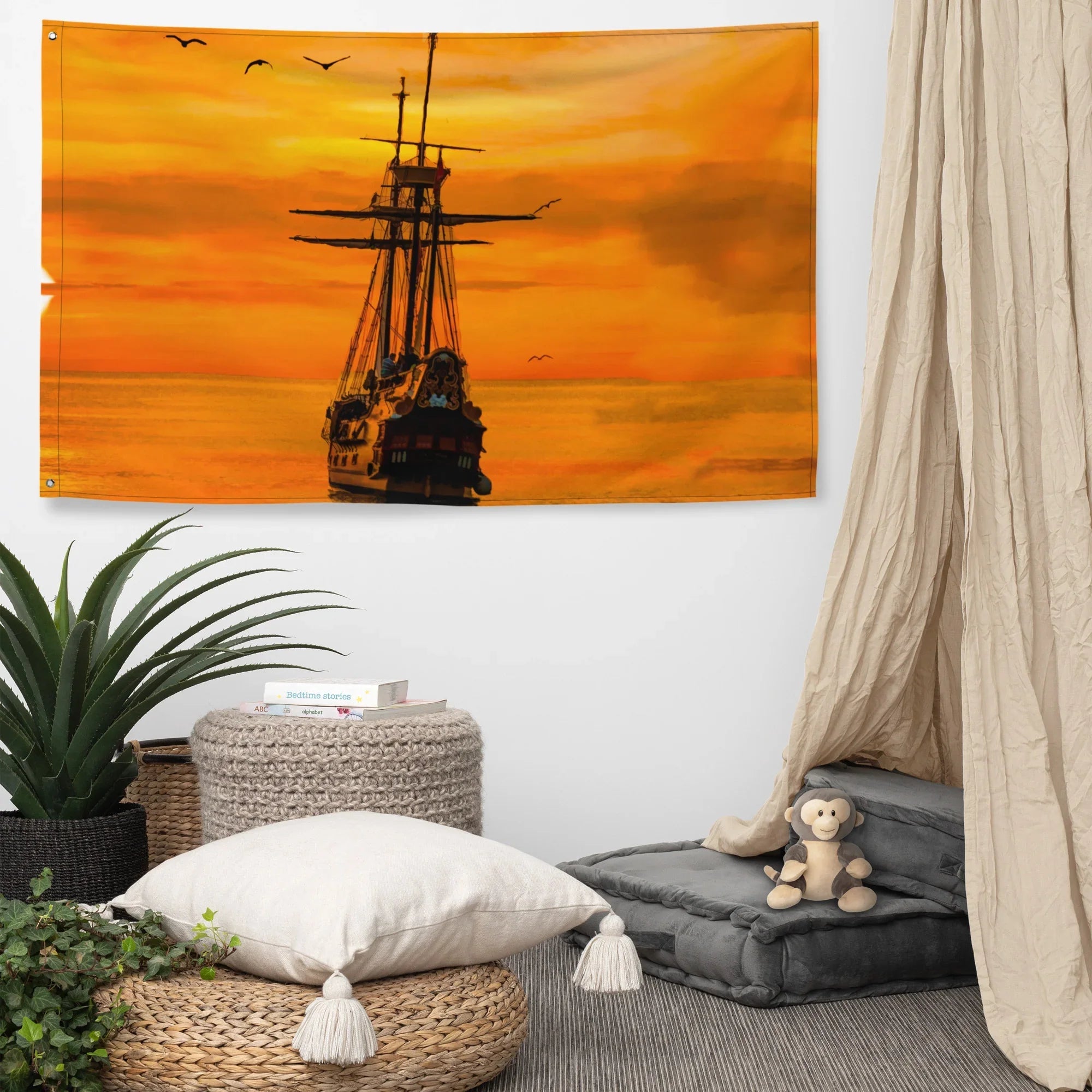 Ship Sunrise Flag Tapestry wall hanging-2