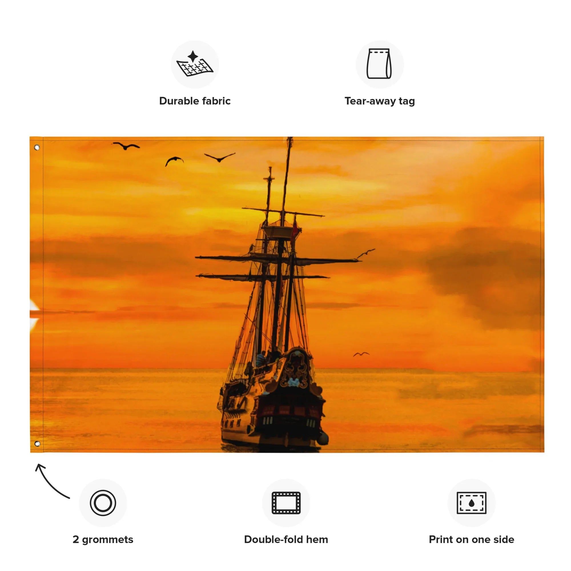 Ship Sunrise Flag Tapestry wall hanging-4