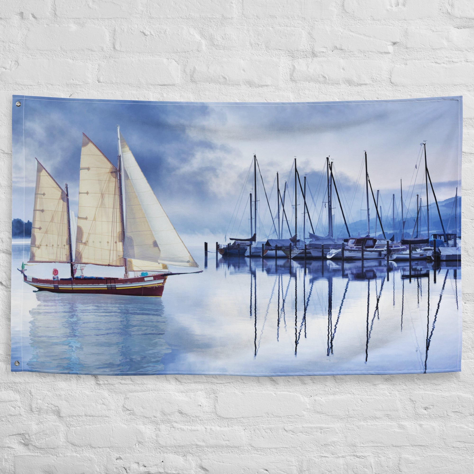 Sailing Ship Blue Flag-2