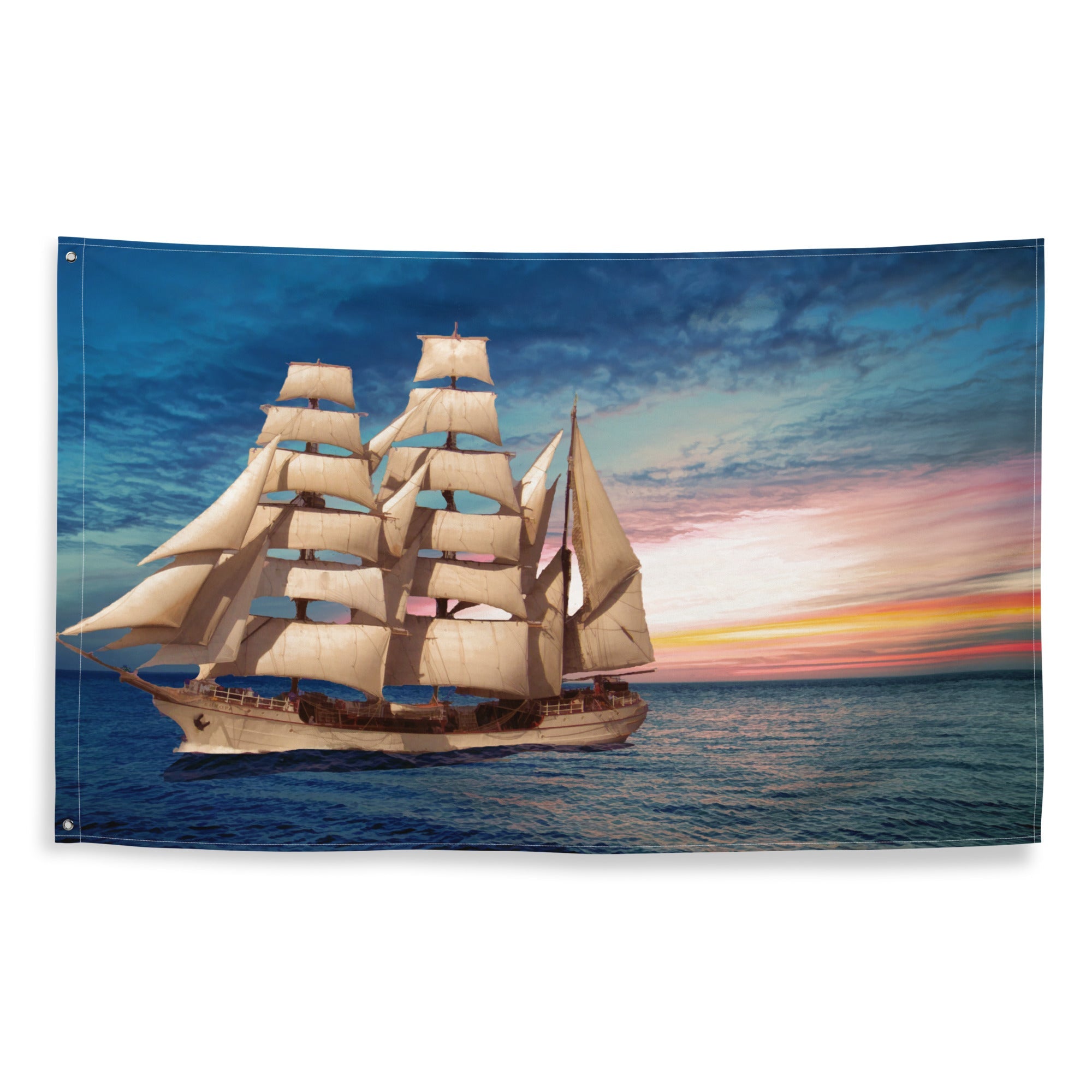 Sailing Ship Sunset Flag-0