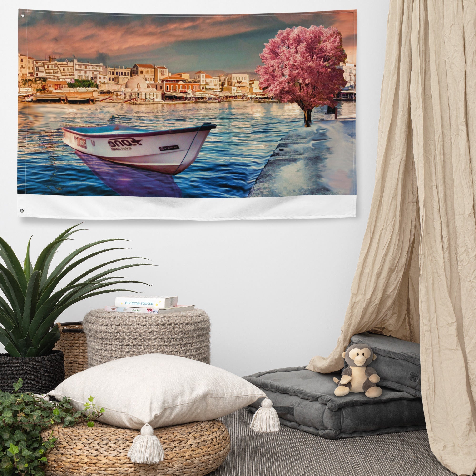 Tree Boat Flag Tapestry wall hanging-4