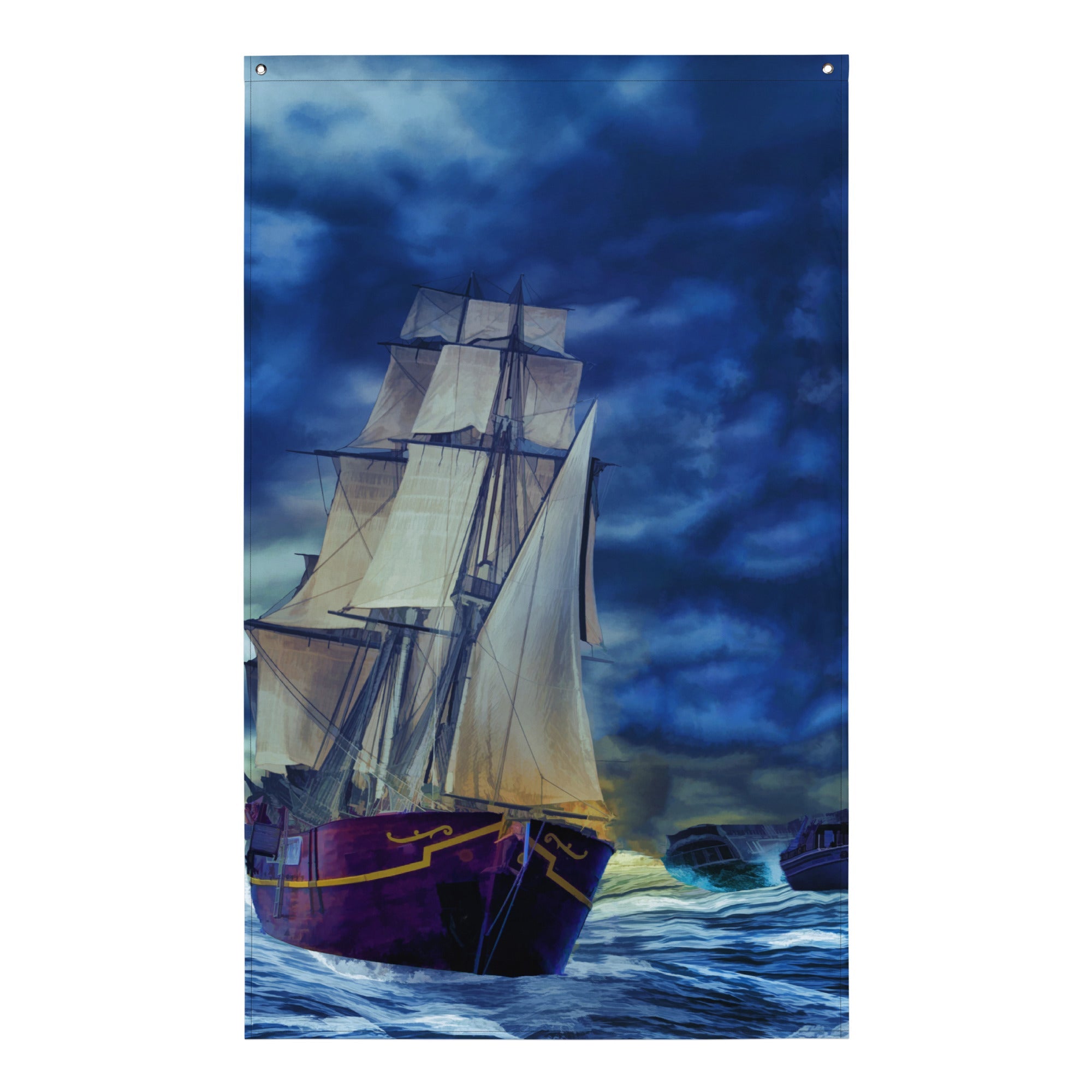 Ship in Storm Flag Tapestry wall hanging-0