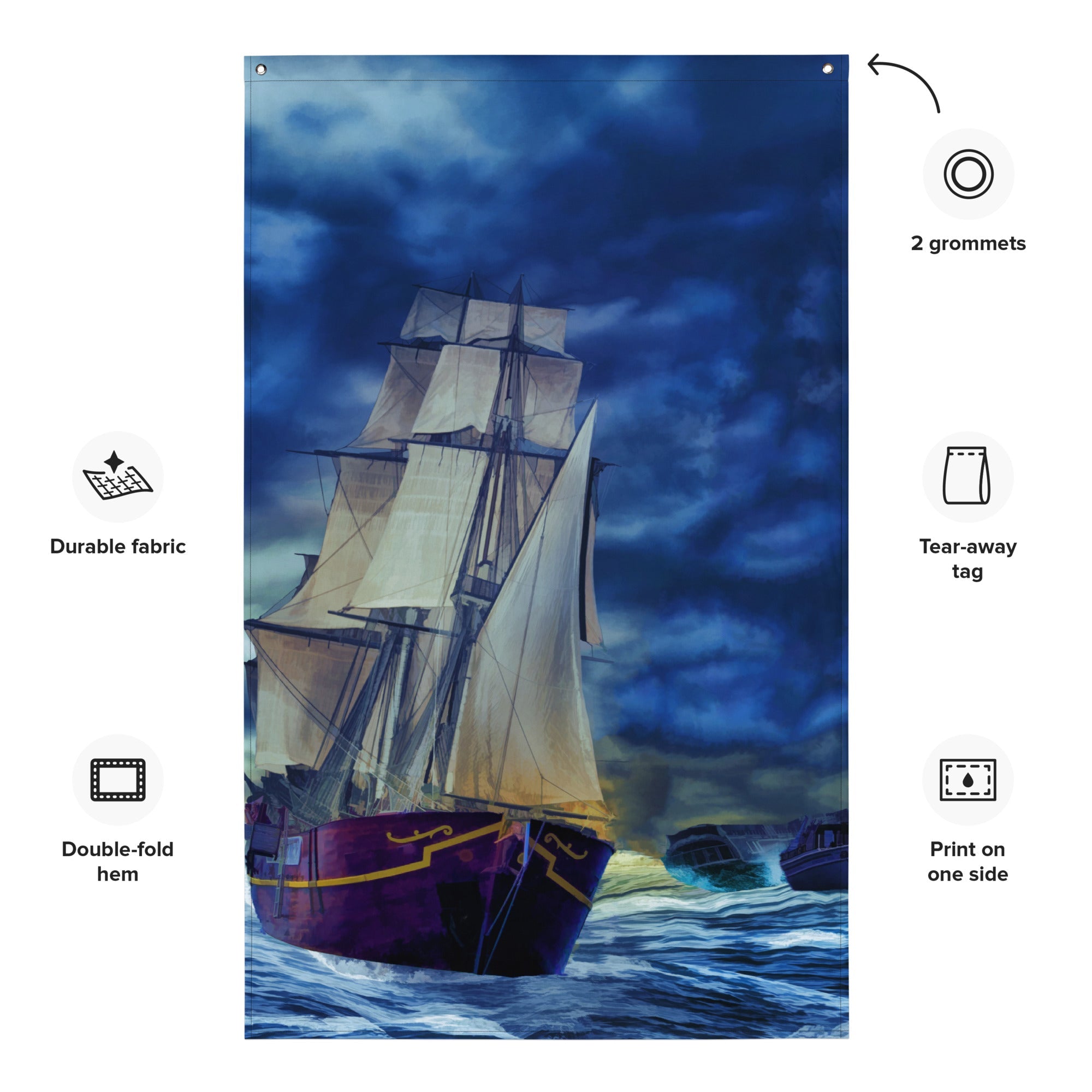 Ship in Storm Flag Tapestry wall hanging-1