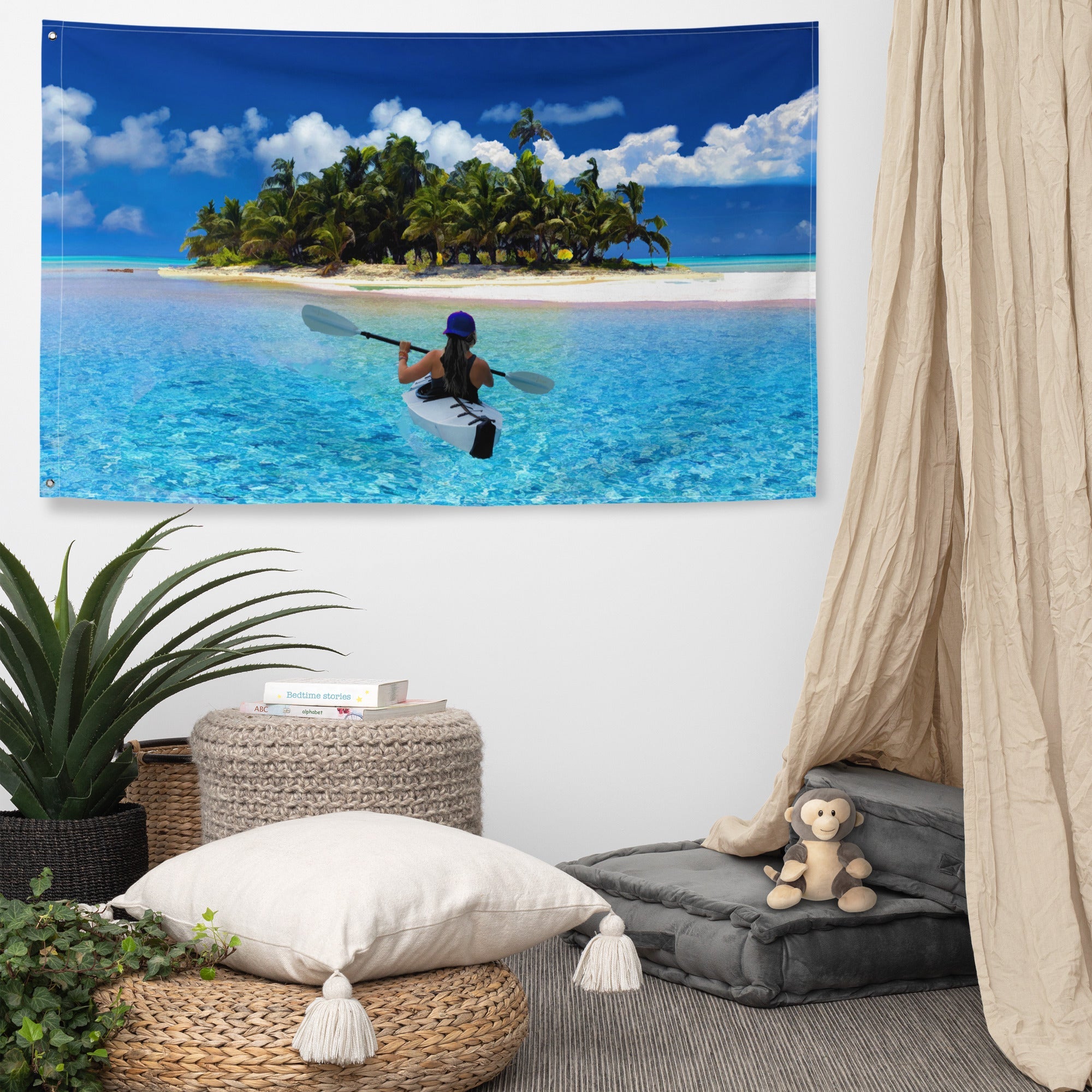 Women in Boat Flag Tapestry wall hanging-3