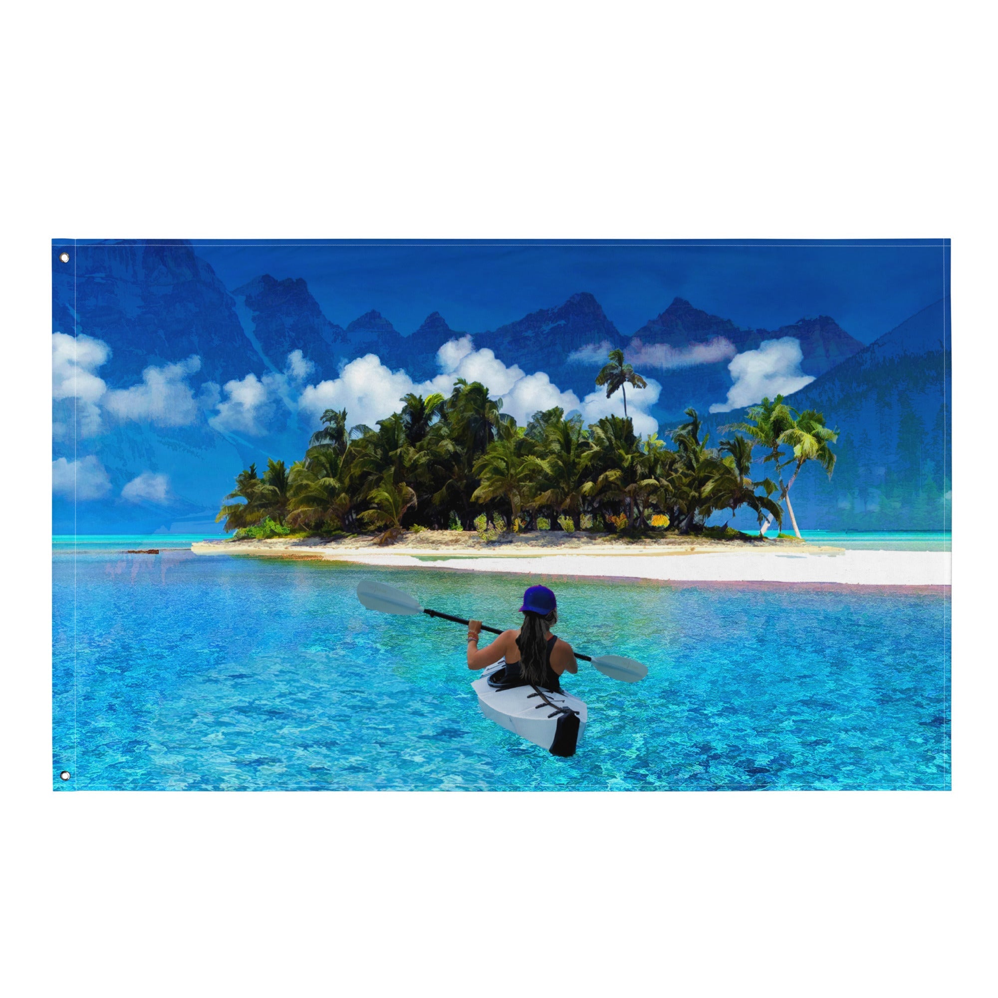 Women Mountain Boat Flag Tapestry wall hanging-0