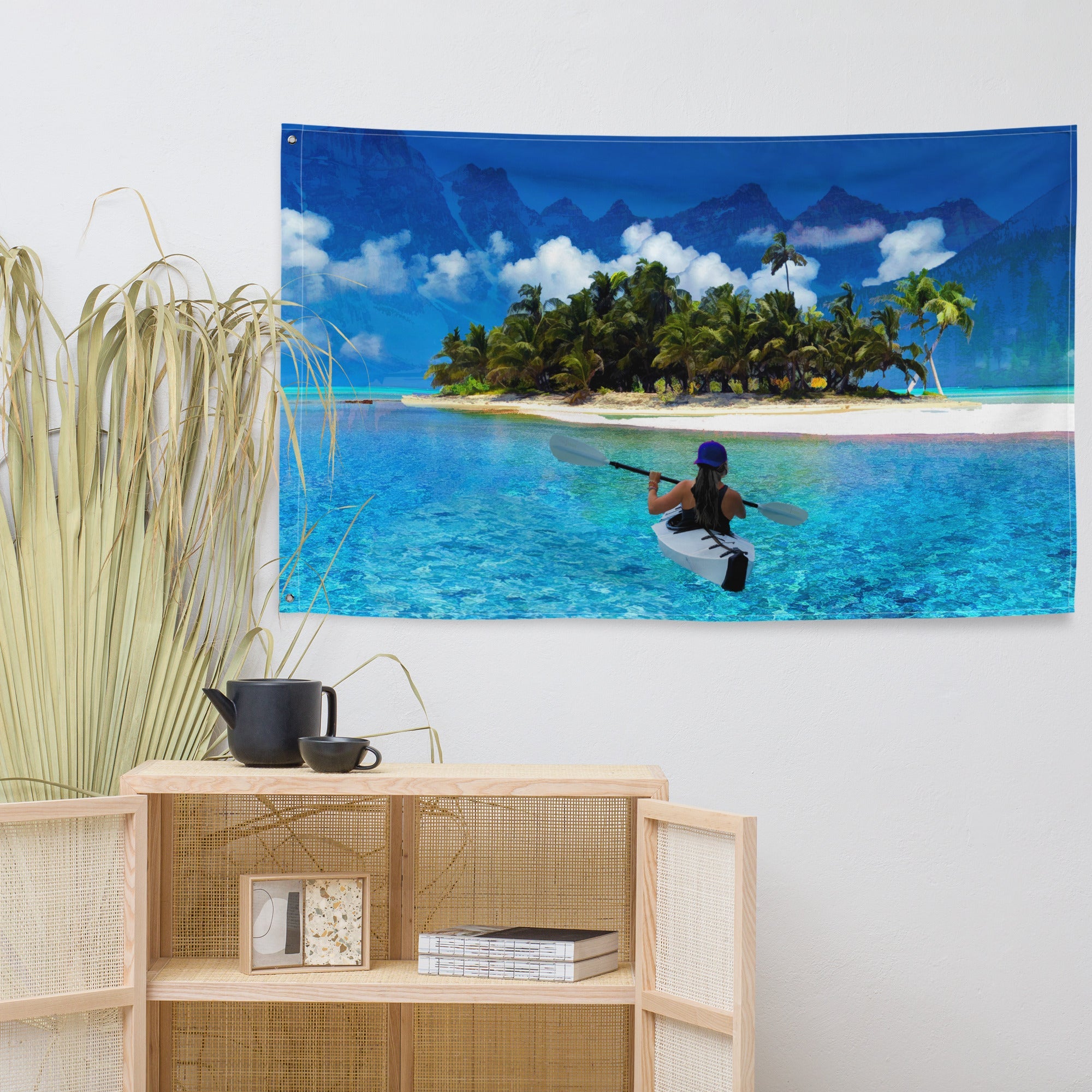 Women Mountain Boat Flag Tapestry wall hanging-4