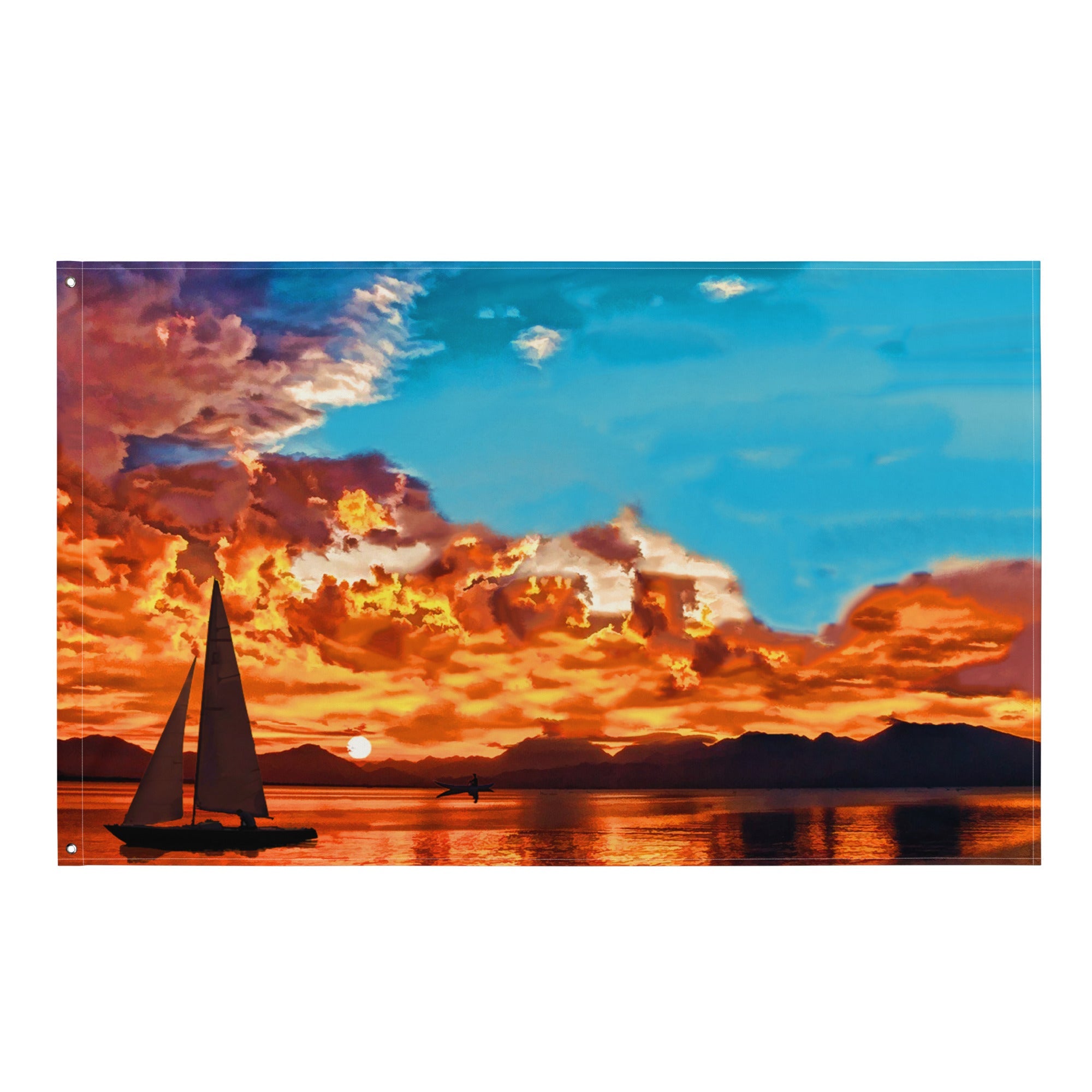 Ship in Sunset Flag Tapestry wall hanging-0
