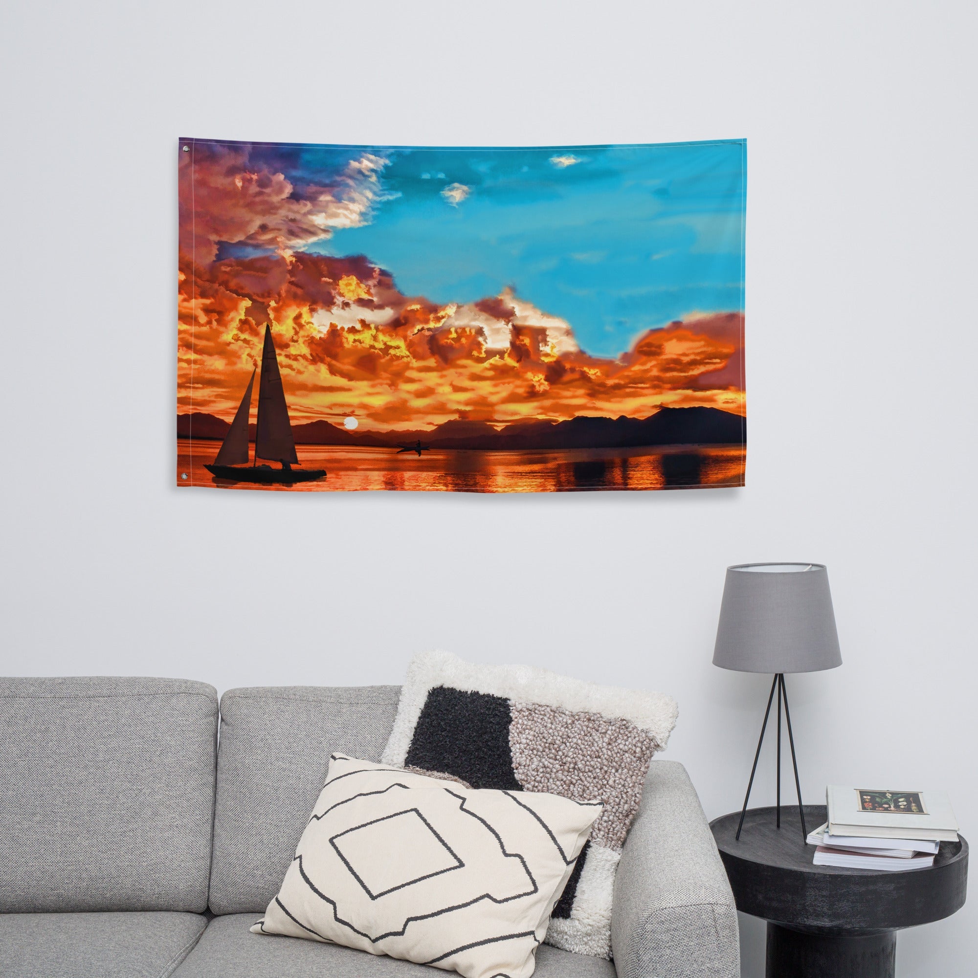 Ship in Sunset Flag Tapestry wall hanging-4