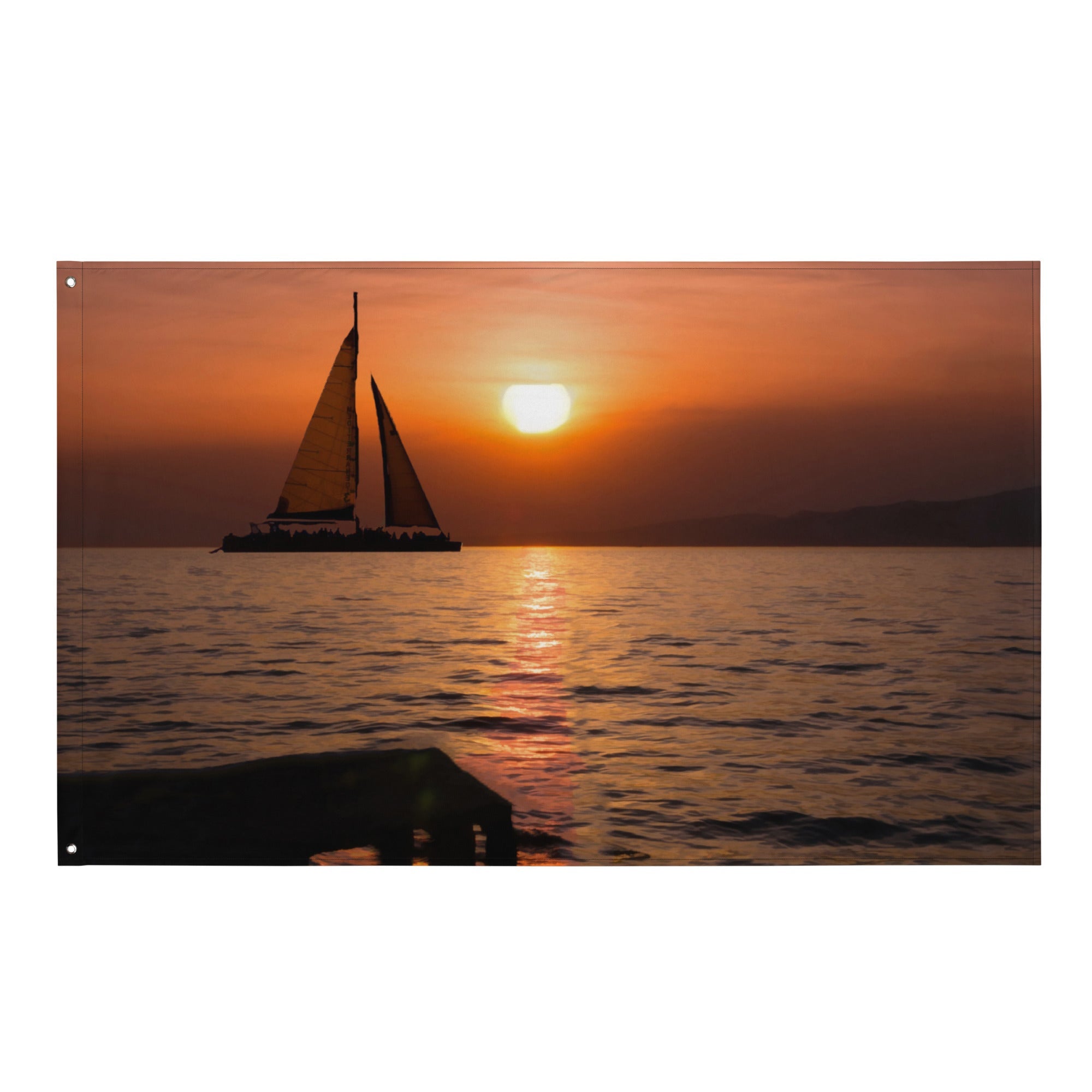 Sunrise Ship Flag Tapestry wall hanging-0