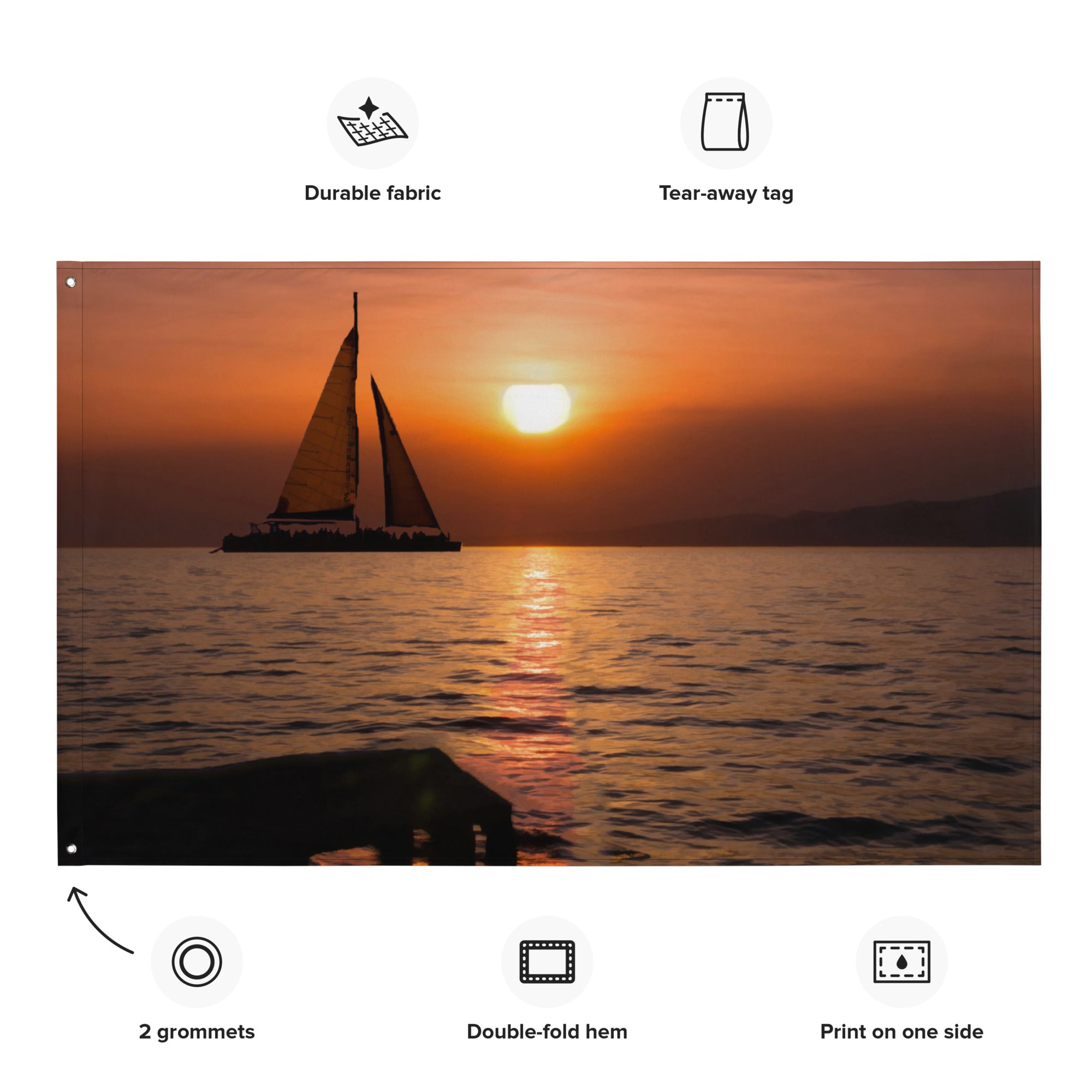 Sunrise Ship Flag Tapestry wall hanging-1