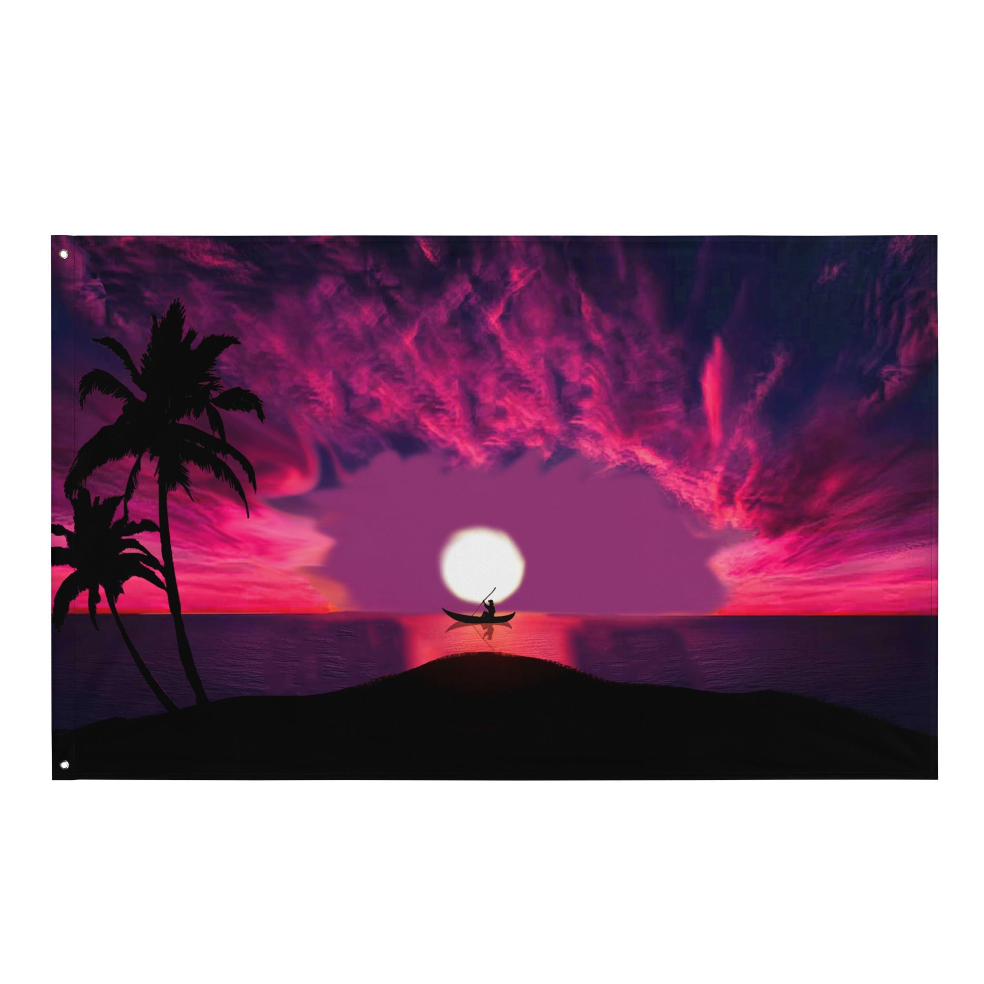 Sunset River and Boat Flag Tapestry wall hanging-0
