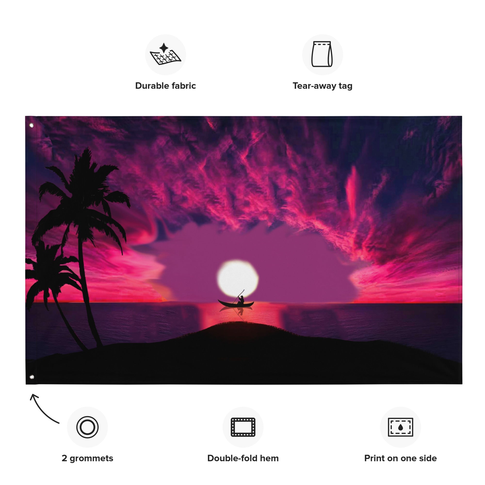 Sunset River and Boat Flag Tapestry wall hanging-2