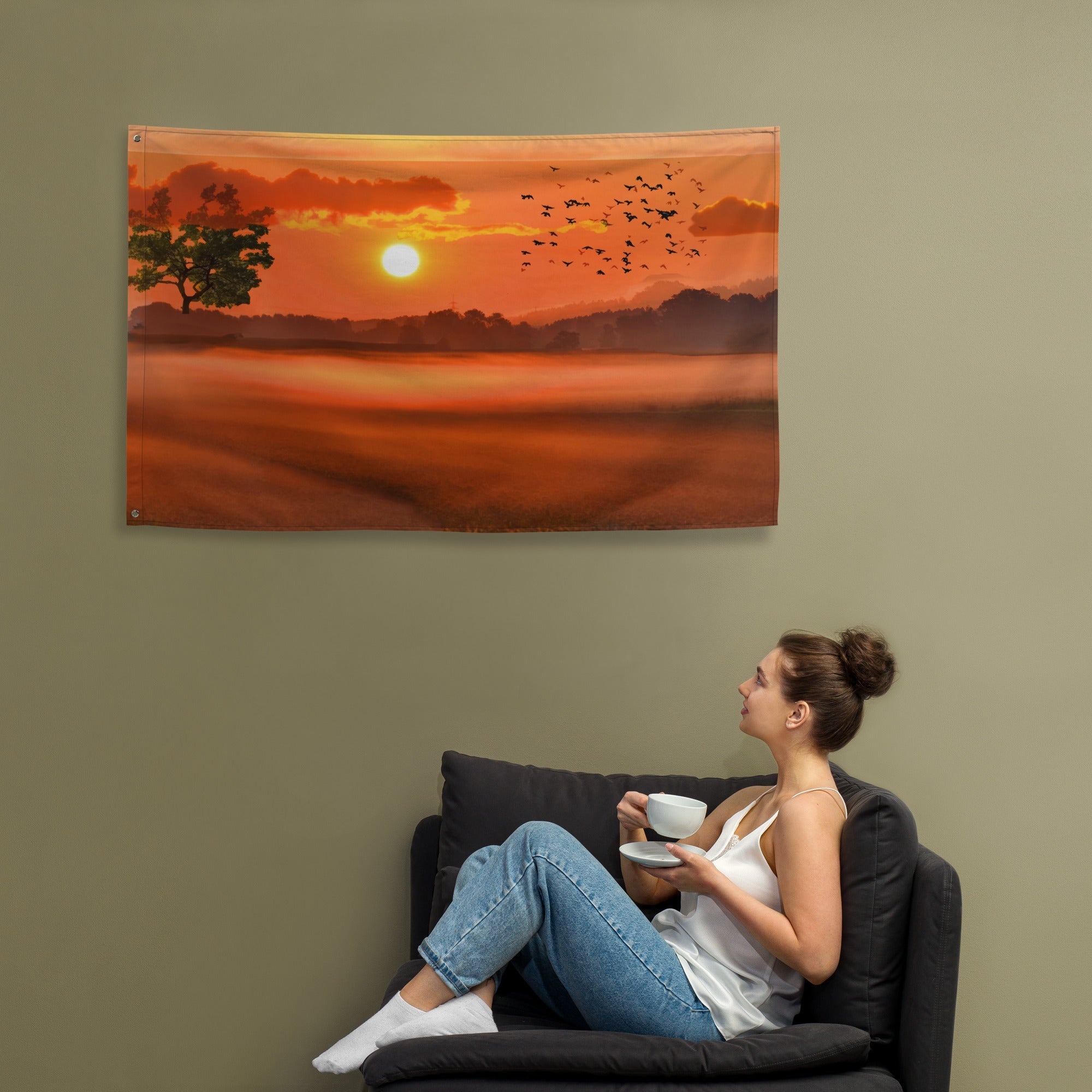 Sunset Brids Flag Tapestry wall hanging-4