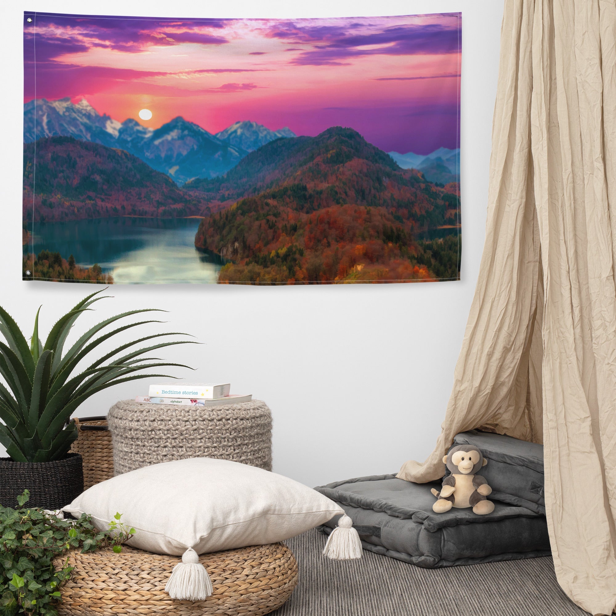 Tree and Sunset Flag Tapestry wall hanging-3