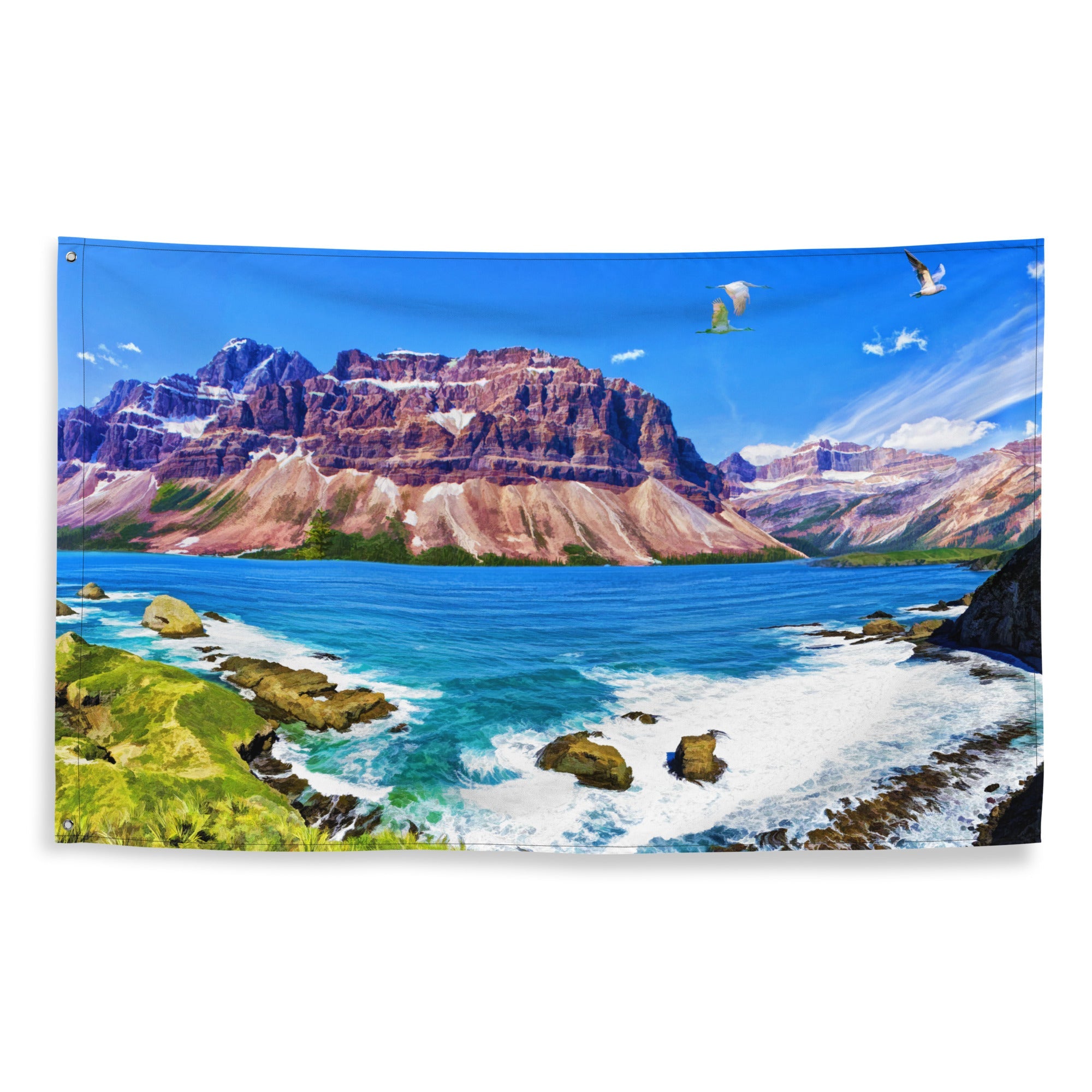 Mountain Beach Painting Flag-0