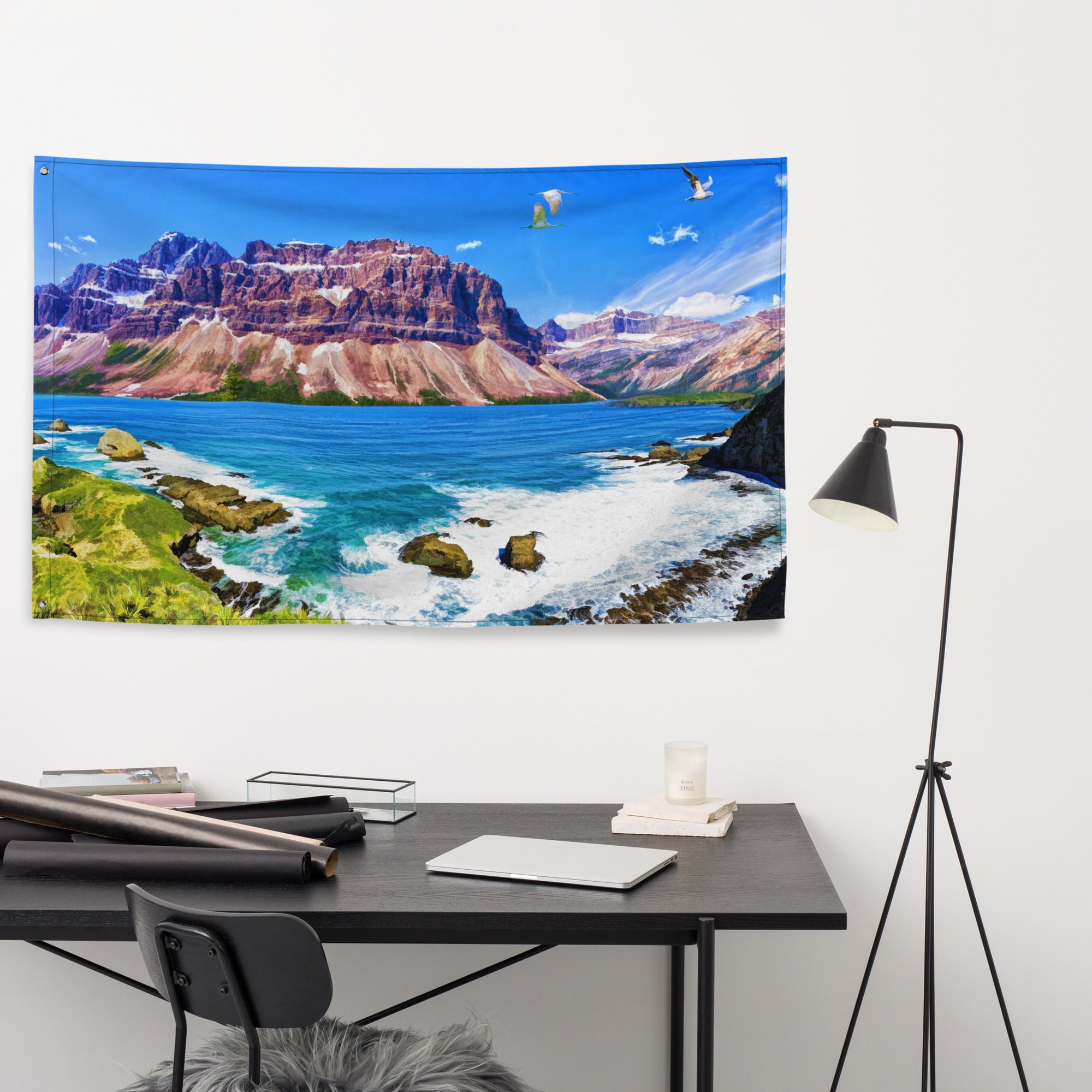 Mountain Beach Painting Flag-4