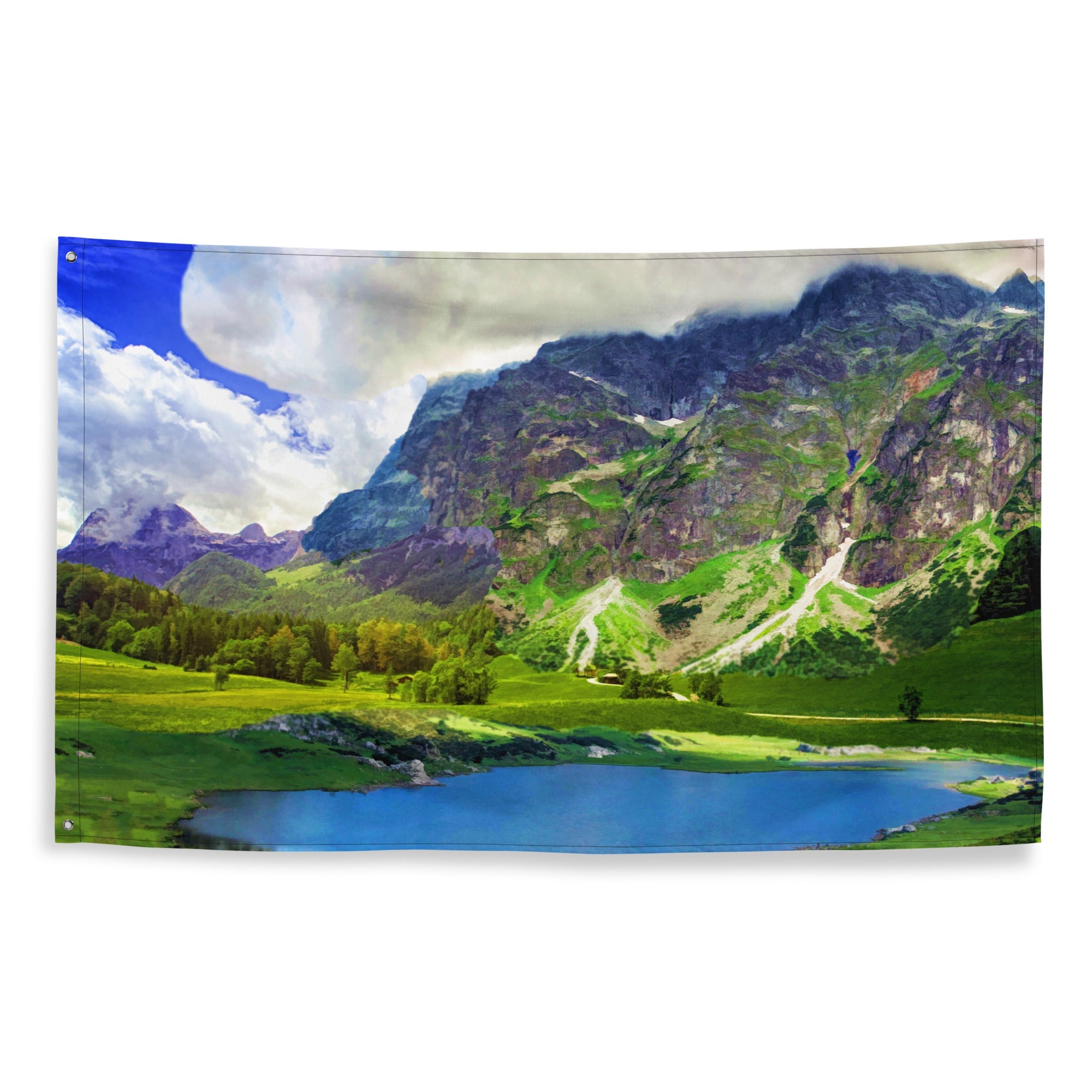 Mountain Lake Painting Flag-0