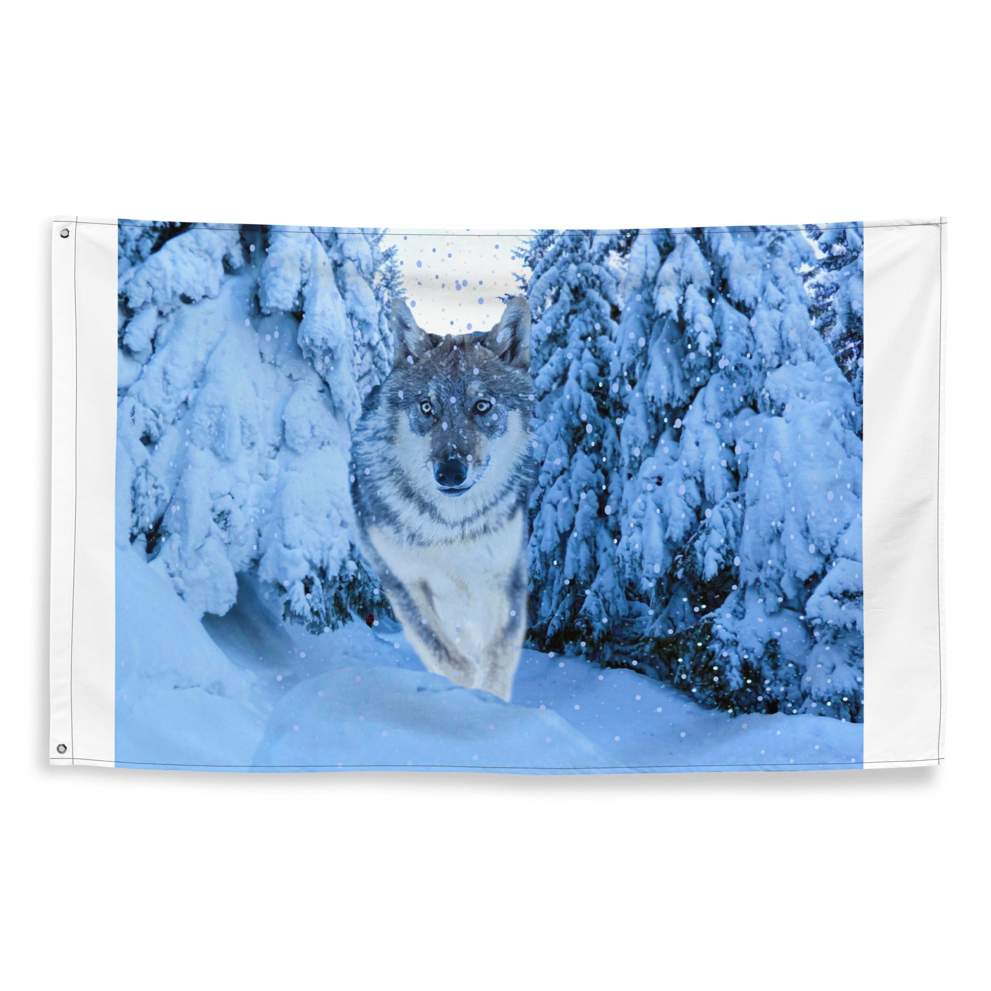 White Wolf Painting Flag Tapestry-0