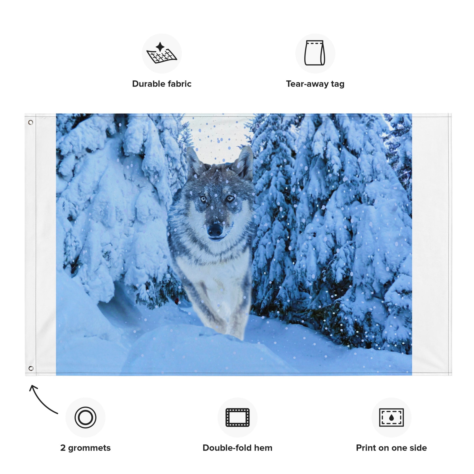 White Wolf Painting Flag Tapestry-1