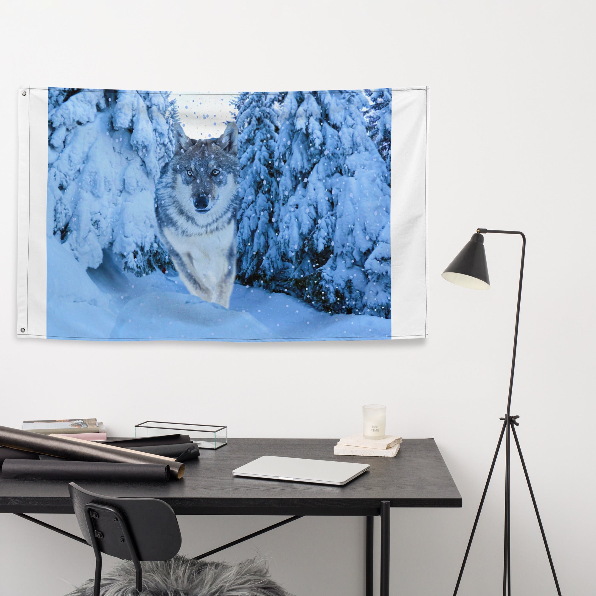 White Wolf Painting Flag Tapestry-4