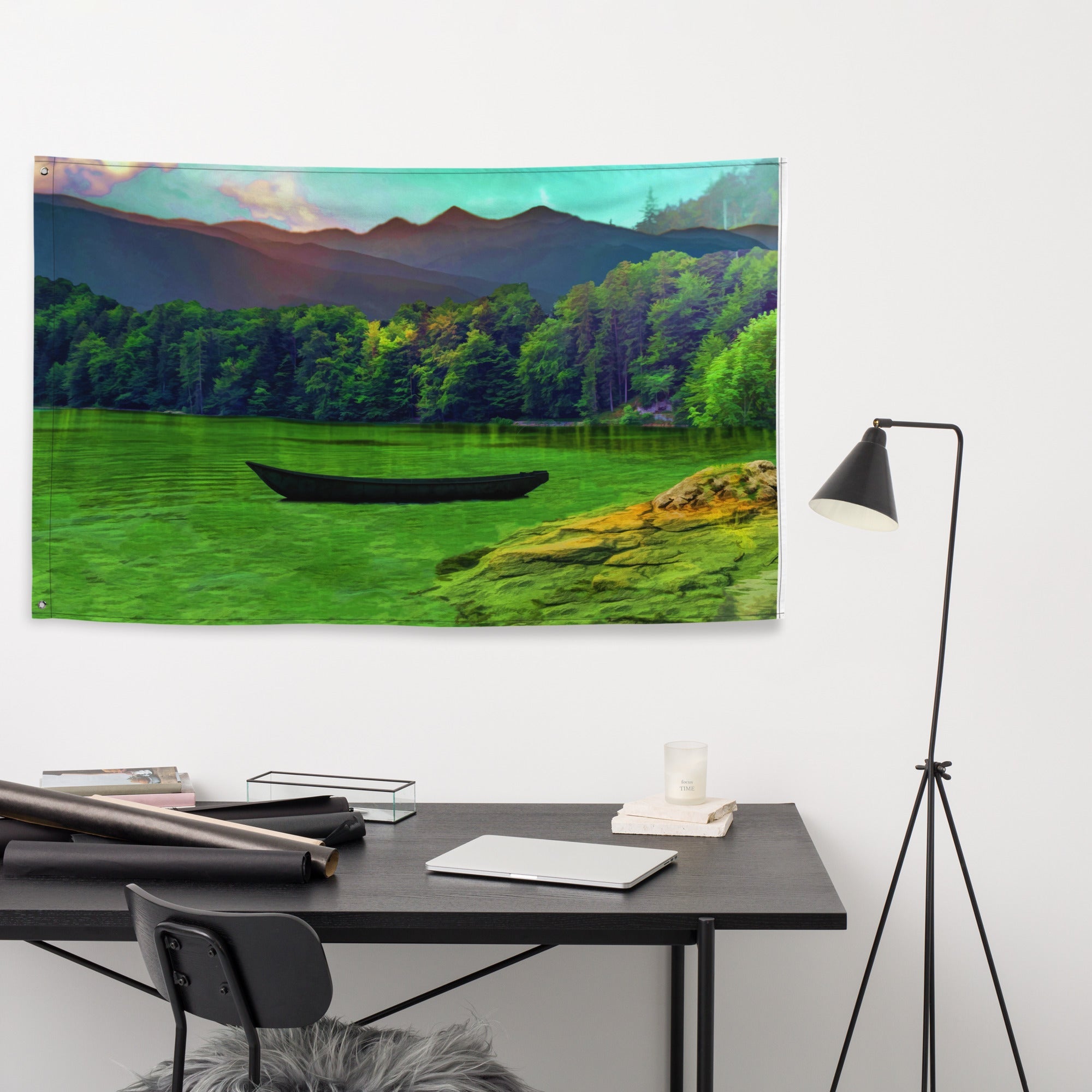 Lake Painting Flag Tapestry-4