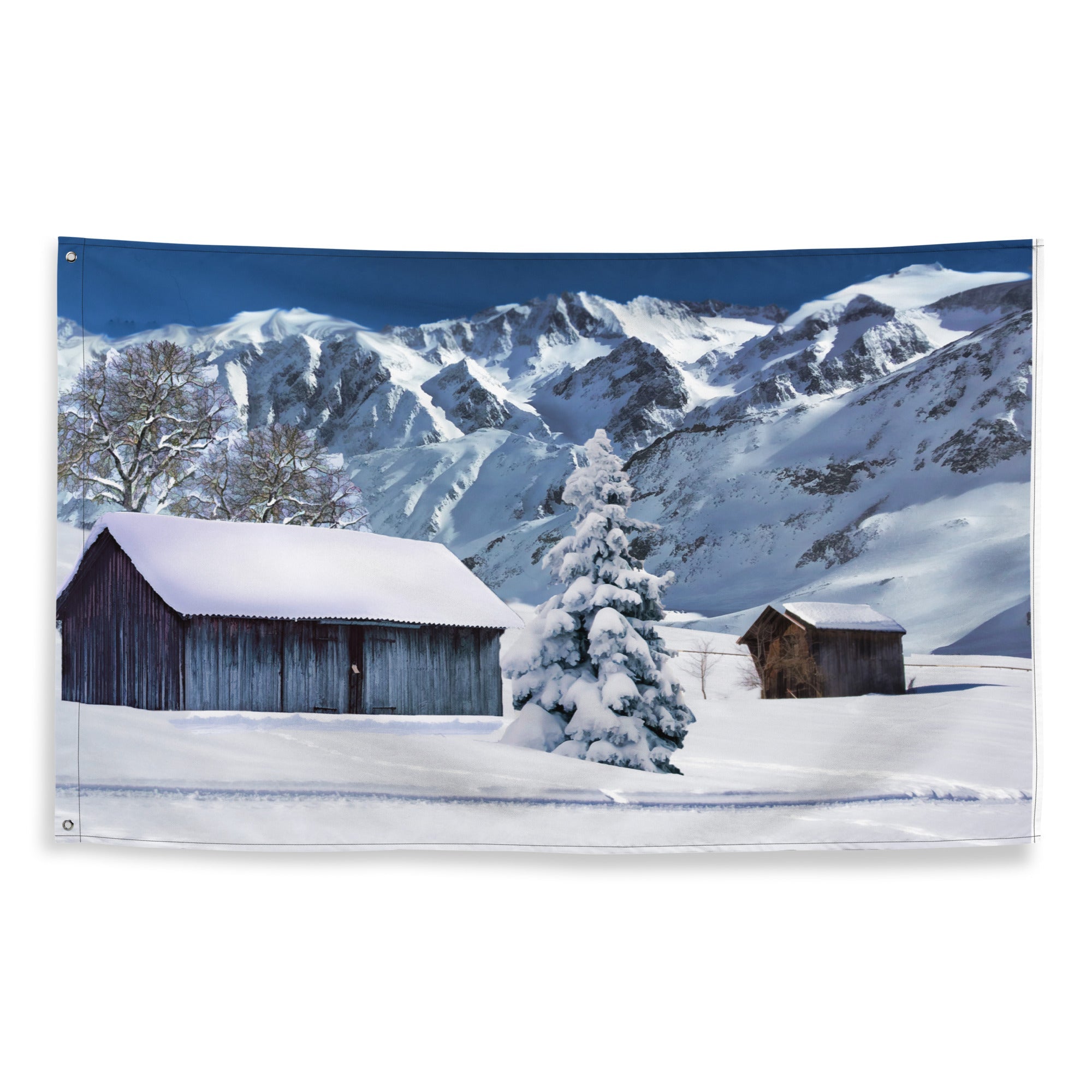 Snow House Painting Flag Tapestry-0